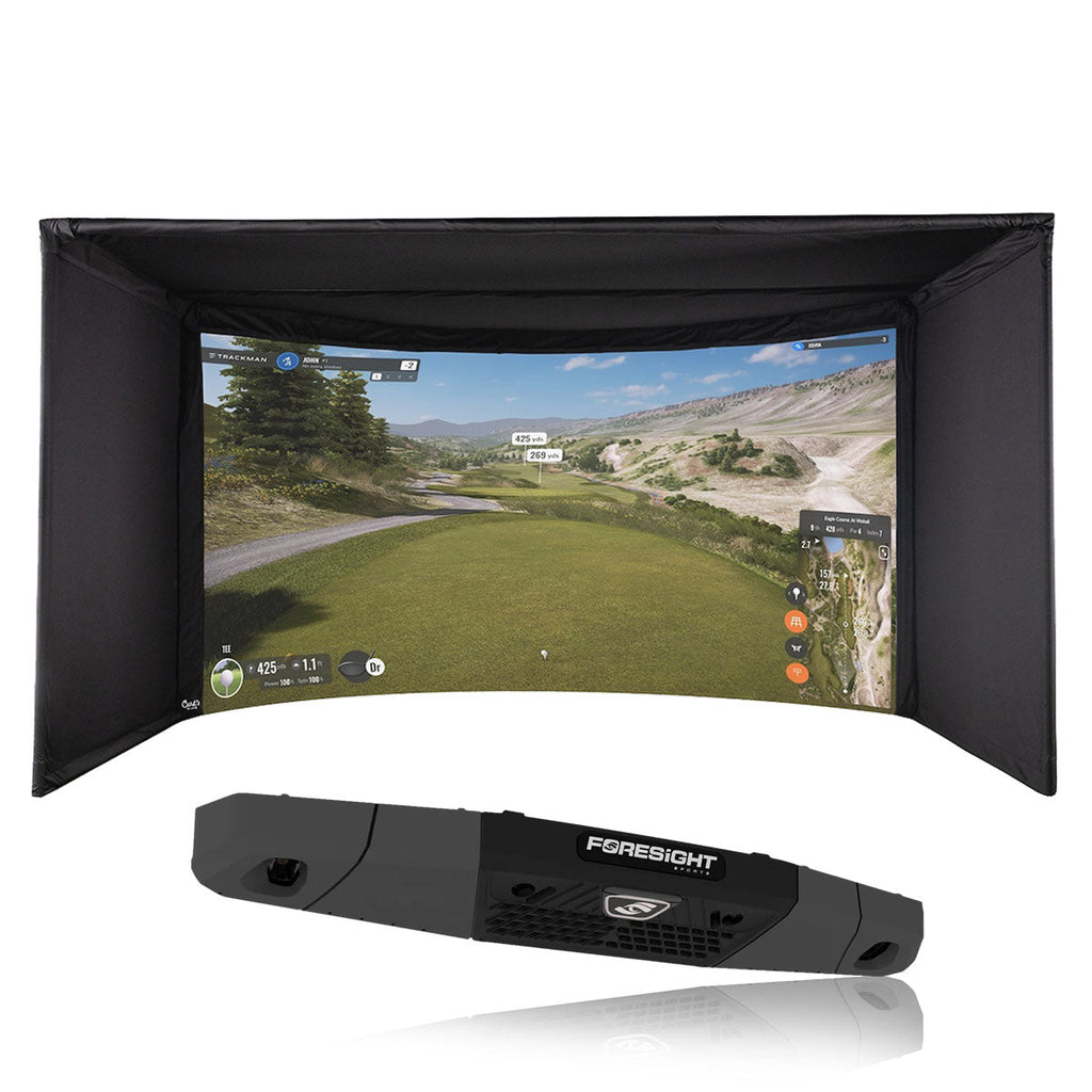Foresight Falcon with PlayBetter SimStudio™ OVERHEAD Premium Home Golf Studio Package with Carl's Place Curved Enclosure