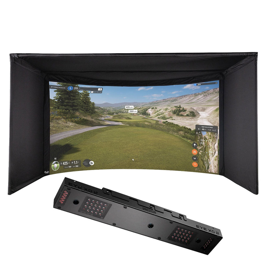 Uneekor EYE XO2 with PlayBetter SimStudio™ OVERHEAD Premium Home Golf Studio Package with Carl's Place Curved Enclosure