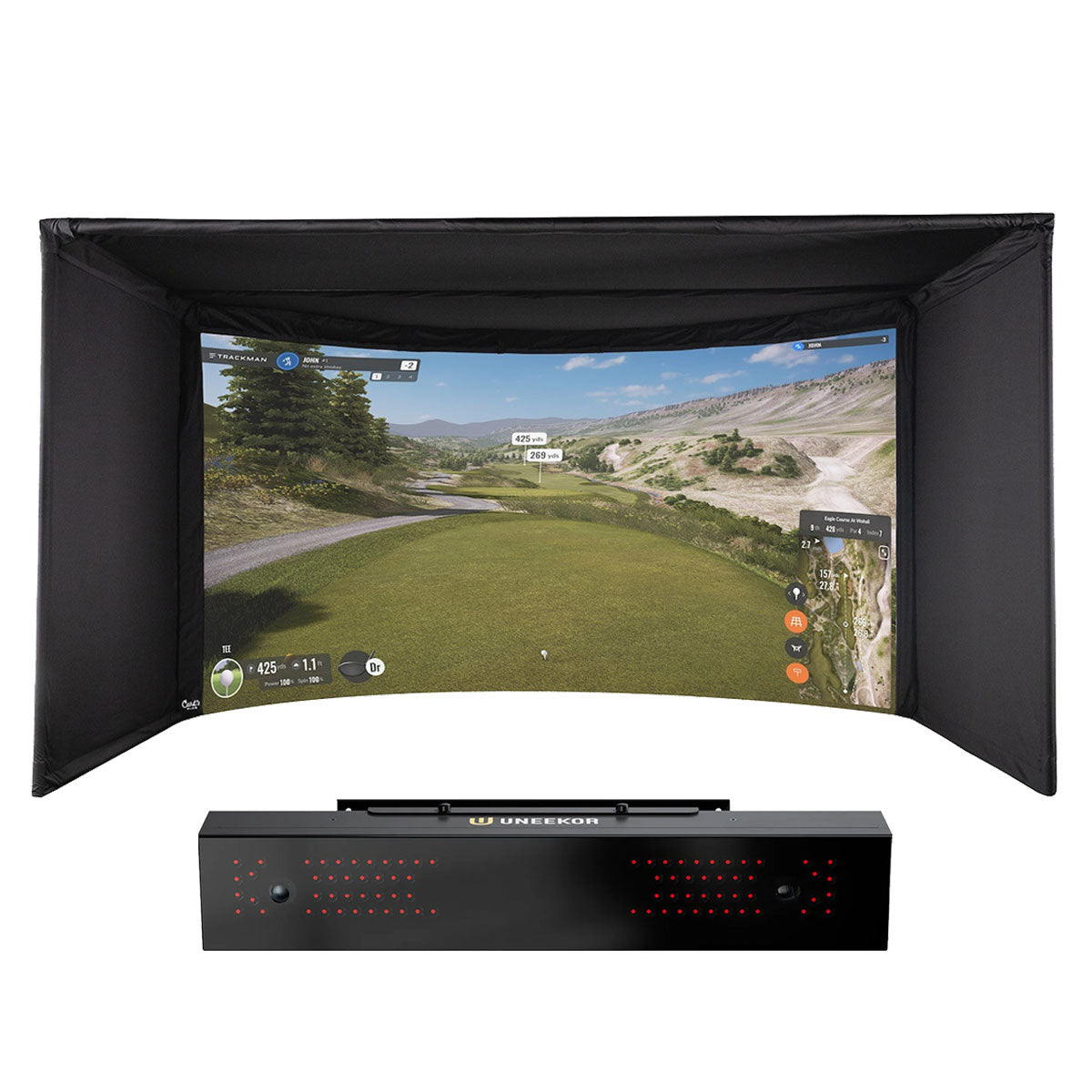 Uneekor EYE XR with PlayBetter SimStudio™ OVERHEAD Premium Home Golf Studio Package with Carl's Place Curved Enclosure