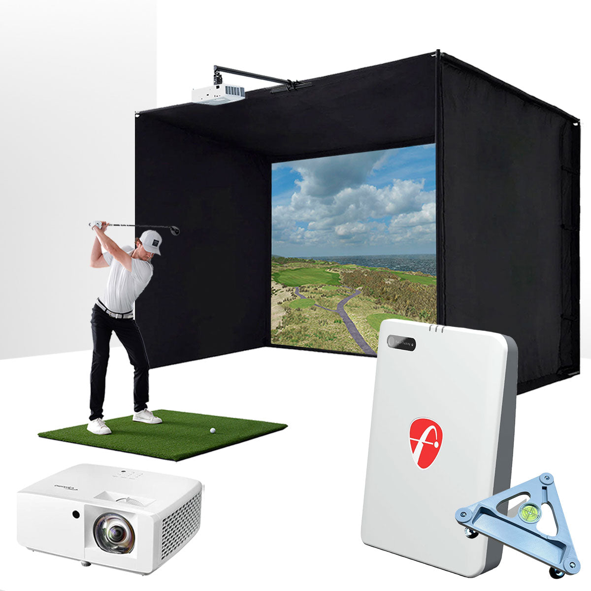FlightScope Mevo Gen2 with PlayBetter SimStudio™ BYO (Build Your Own) Package – Custom Home Golf Simulator Studio Builder with Impact Screen, Enclosure, Optional Mats, Projector & More