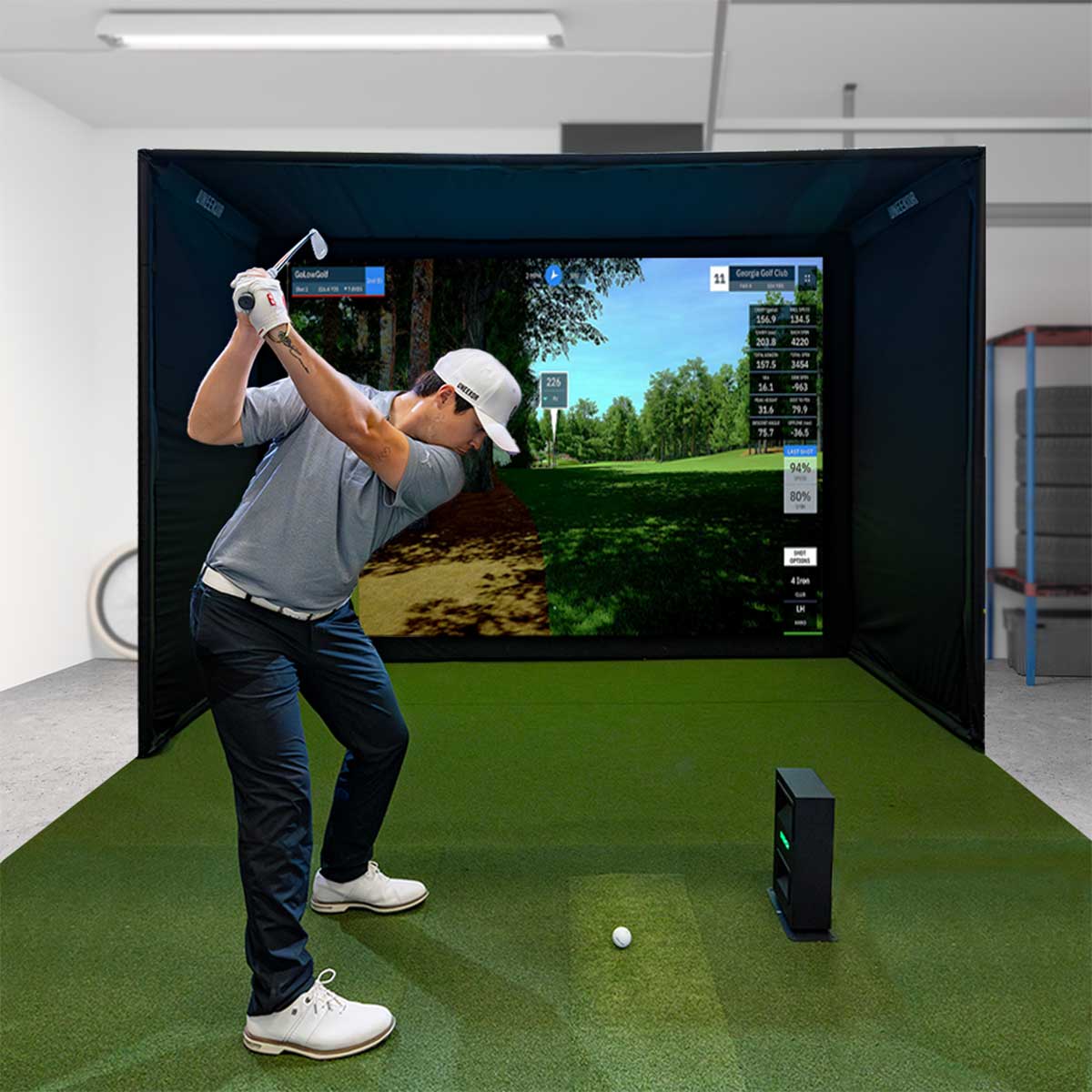 Uneekor EYE MINI LITE with PlayBetter SimStudio™ COMPLETE Package | Golf Simulator Studio with Impact Screen, Enclosure, Side Barriers, Hitting/Putting Mats & Projector