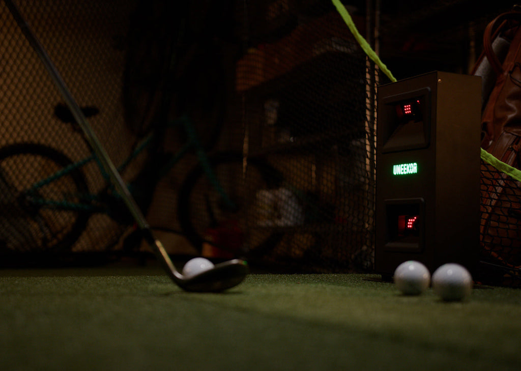 Uneekor EYE MINI LITE SportScreen Vanish Retractable Golf Studio Complete Package | Home Golf Simulator Studio with Impact Screen, Enclosure, Hitting Mat, Putting Turf & Projector