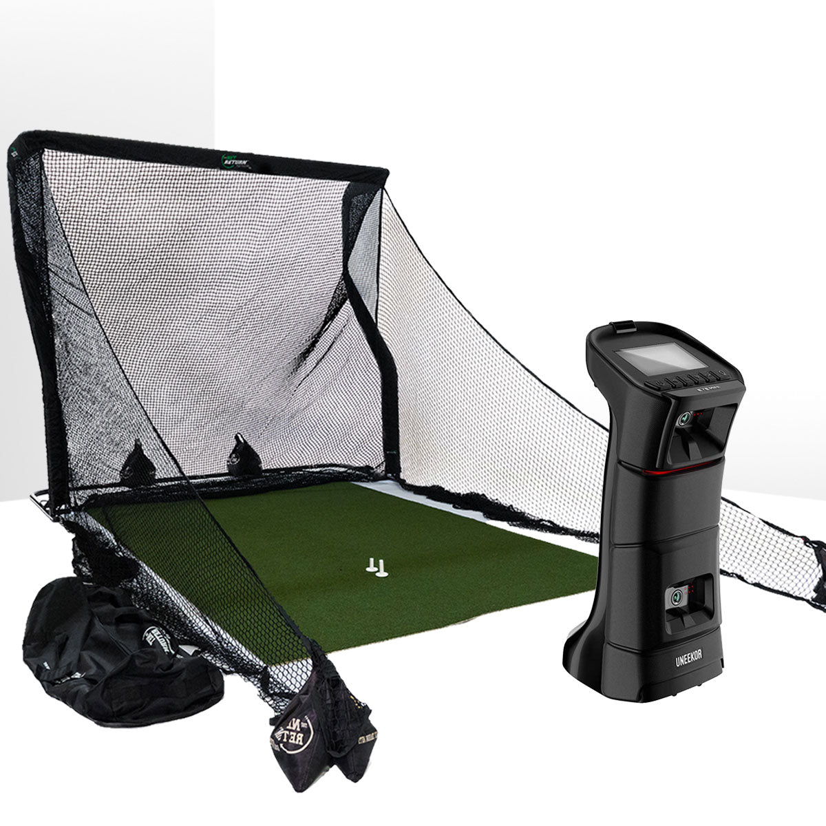 Uneekor EYE MINI Golf Launch Monitor & Simulator Home Net Studio with The Net Return Premium Hitting Net Package