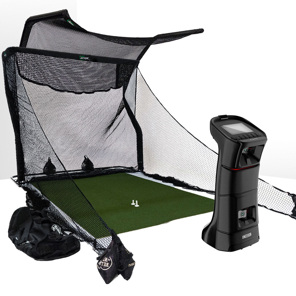 Uneekor EYE MINI Golf Launch Monitor & Simulator Home Net Studio with The Net Return Premium Hitting Net Package