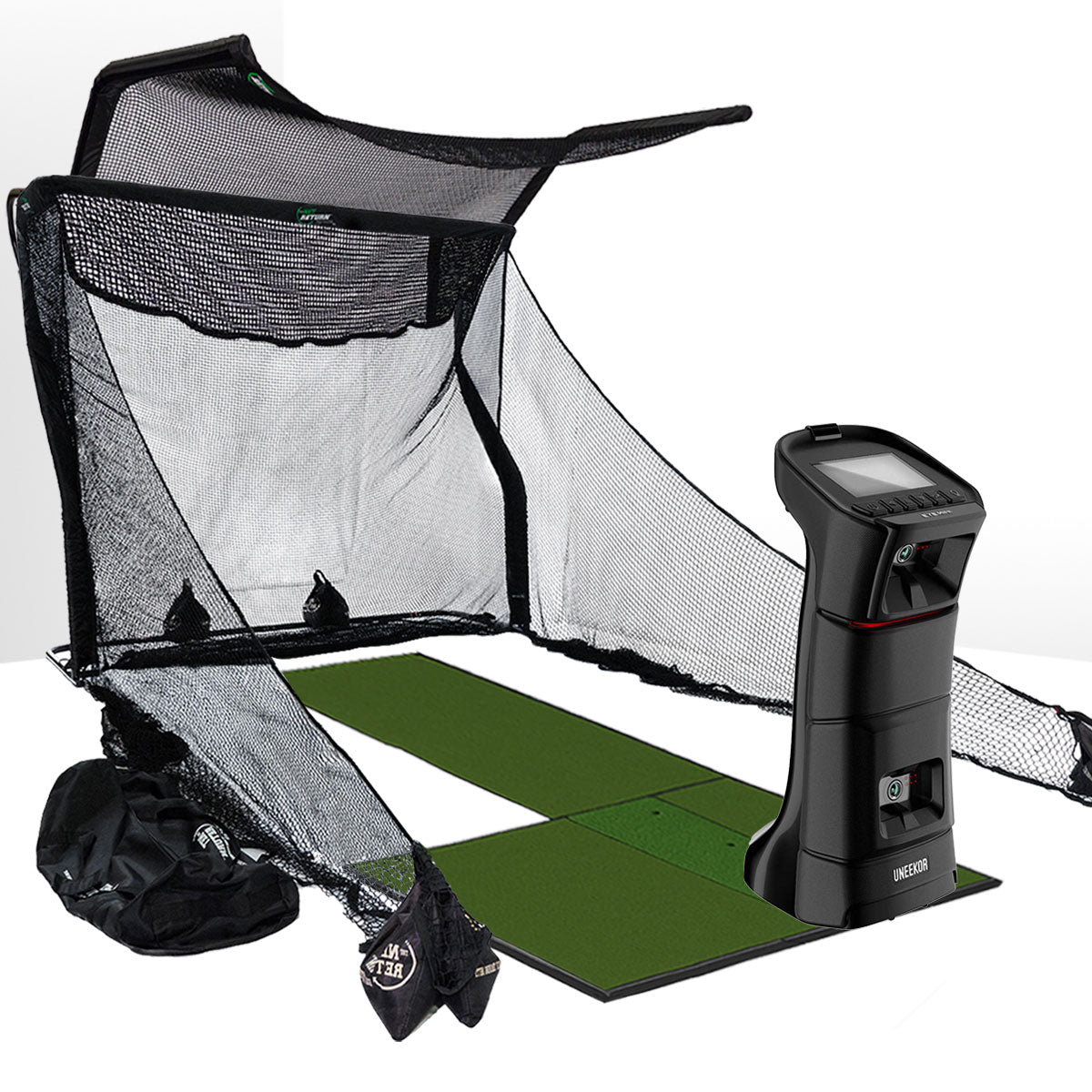 Uneekor EYE MINI Golf Launch Monitor & Simulator Home Net Studio with The Net Return Premium Hitting Net Package
