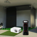 Uneekor EYE MINI SportScreen Vanish Retractable Golf Studio Complete Package | Home Golf Simulator Studio with Impact Screen, Enclosure, Hitting Mat, Putting Turf & Projector