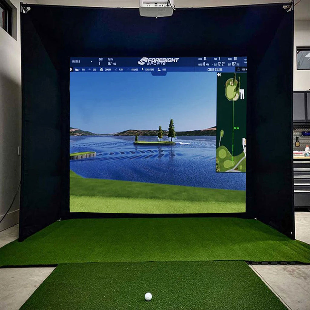 Uneekor EYE MINI LITE with PlayBetter SimStudio™ COMPLETE Package | Golf Simulator Studio with Impact Screen, Enclosure, Side Barriers, Hitting/Putting Mats & Projector