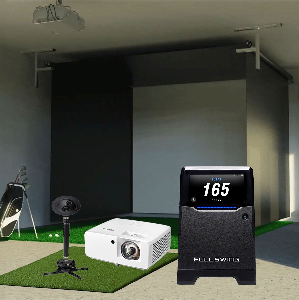 Full Swing KIT SportScreen Vanish Retractable Golf Studio Complete Package | Home Golf Simulator Studio with Impact Screen, Enclosure, Hitting Mat, Putting Turf & Projector