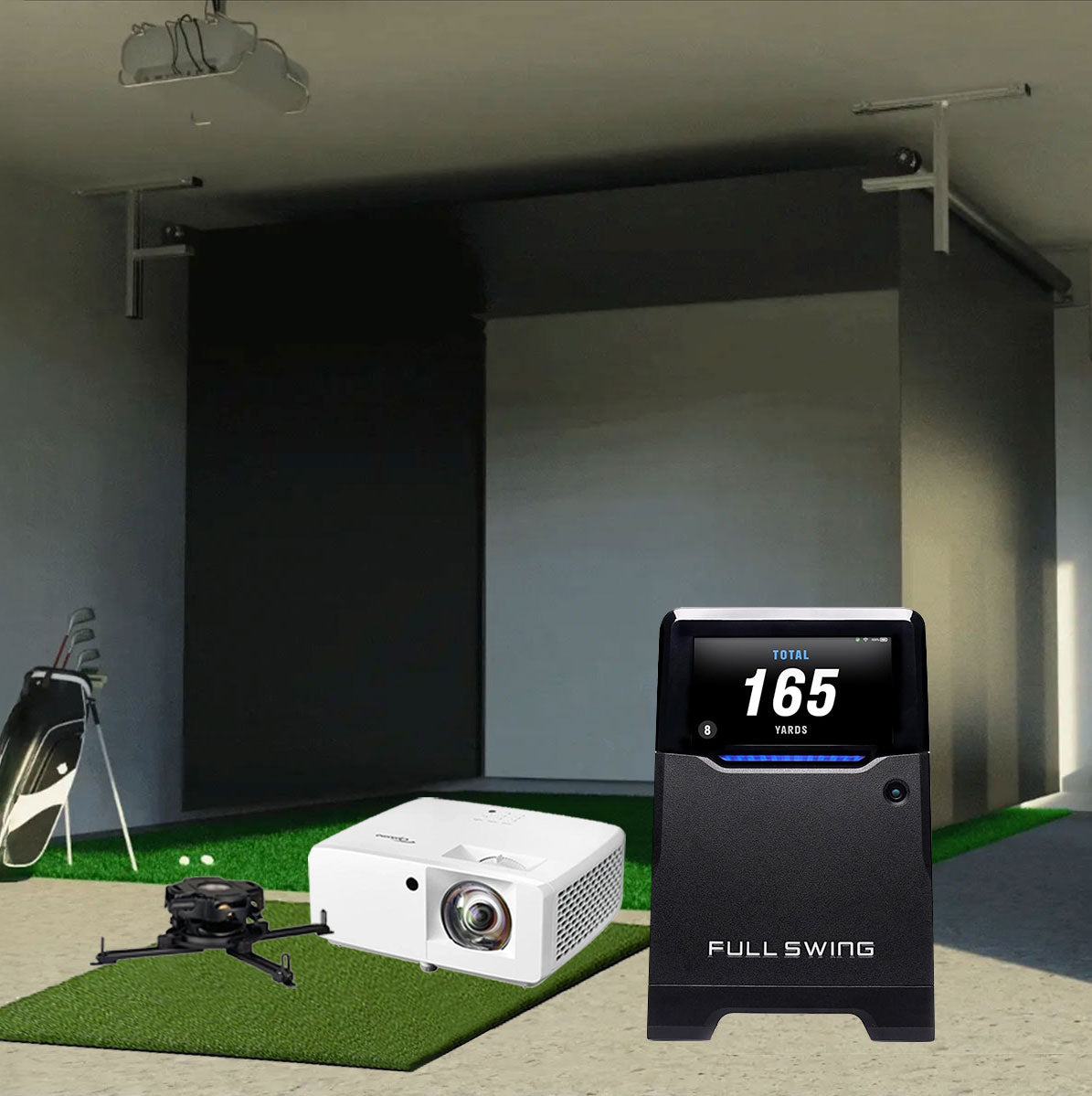 Full Swing KIT SportScreen Vanish Retractable Golf Studio Complete Package | Home Golf Simulator Studio with Impact Screen, Enclosure, Hitting Mat, Putting Turf & Projector