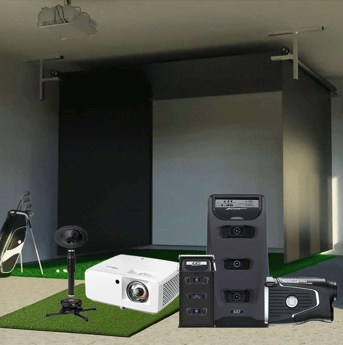 Foresight GC3 SportScreen Vanish Retractable Golf Studio Complete Package | Home Golf Simulator Studio with Impact Screen, Enclosure, Hitting Mat, Putting Turf & Projector