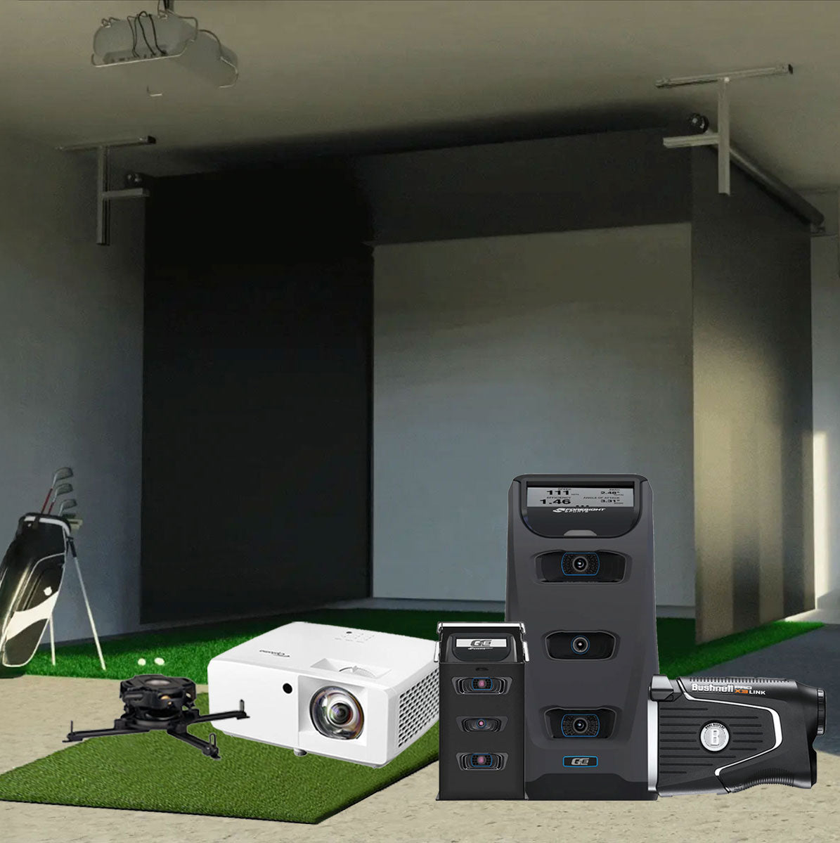 Foresight GC3 SportScreen Vanish Retractable Golf Studio Complete Package | Home Golf Simulator Studio with Impact Screen, Enclosure, Hitting Mat, Putting Turf & Projector