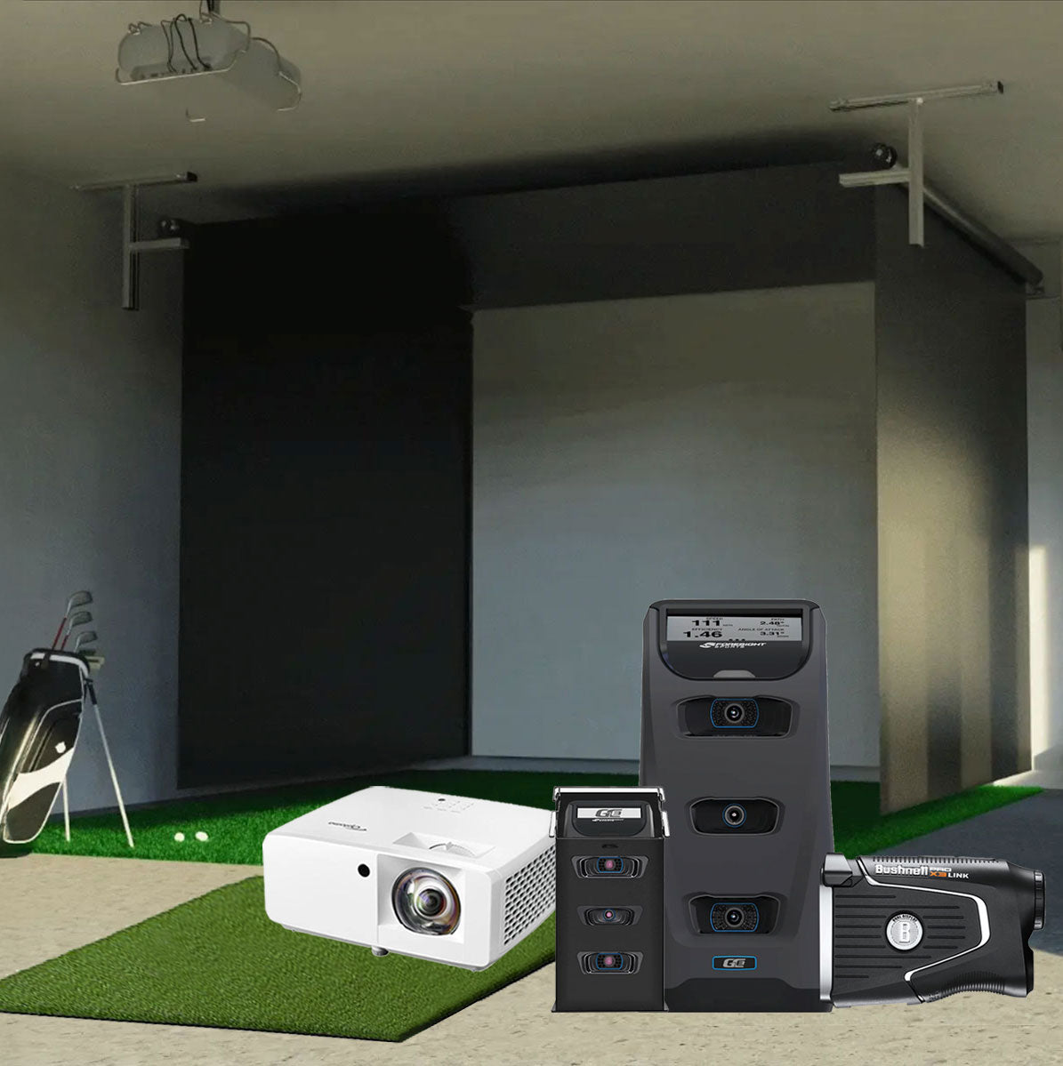 Foresight GC3 SportScreen Vanish Retractable Golf Studio Complete Package | Home Golf Simulator Studio with Impact Screen, Enclosure, Hitting Mat, Putting Turf & Projector