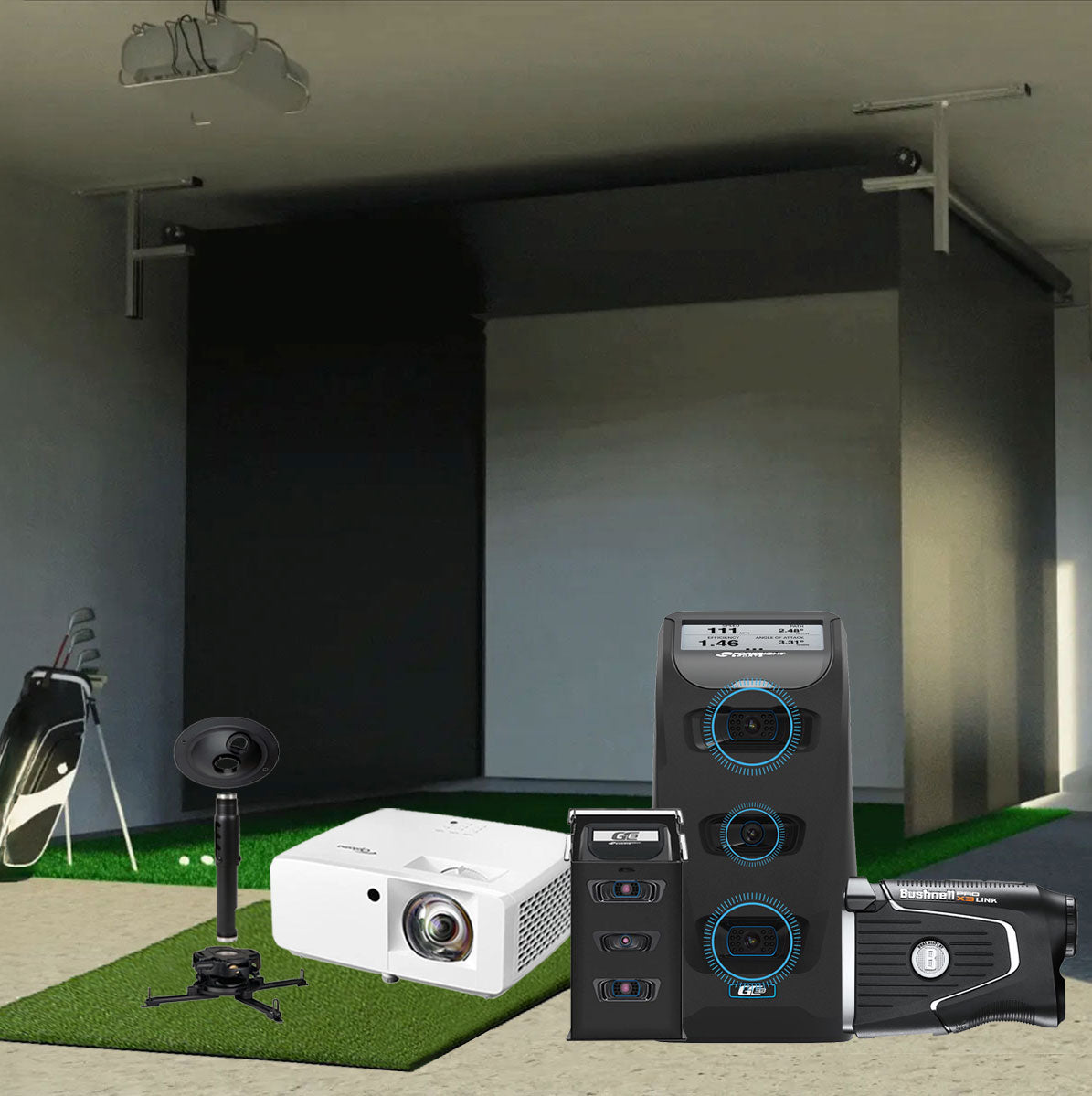 Foresight GC3 SportScreen Vanish Retractable Golf Studio Complete Package | Home Golf Simulator Studio with Impact Screen, Enclosure, Hitting Mat, Putting Turf & Projector