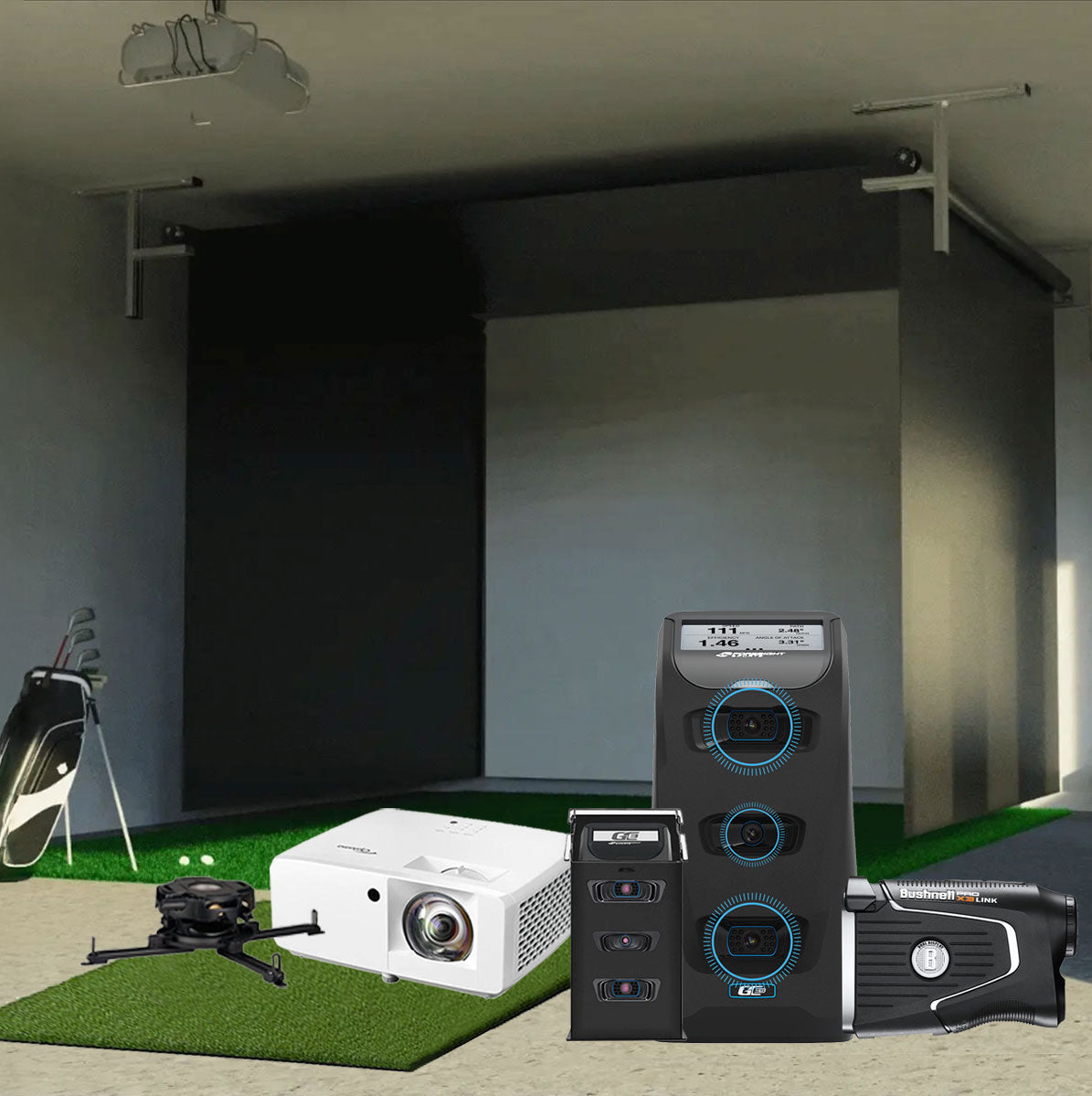 Foresight GC3 SportScreen Vanish Retractable Golf Studio Complete Package | Home Golf Simulator Studio with Impact Screen, Enclosure, Hitting Mat, Putting Turf & Projector