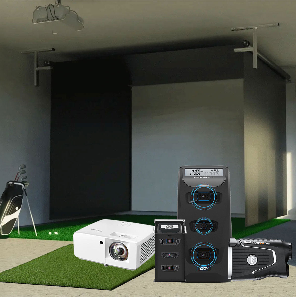 Foresight GC3 SportScreen Vanish Retractable Golf Studio Complete Package | Home Golf Simulator Studio with Impact Screen, Enclosure, Hitting Mat, Putting Turf & Projector