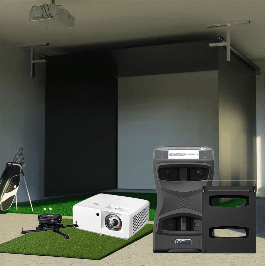 Foresight GCQuad SportScreen Vanish Retractable Golf Studio Complete Package | Home Golf Simulator Studio with Impact Screen, Enclosure, Hitting Mat, Putting Turf & Projector