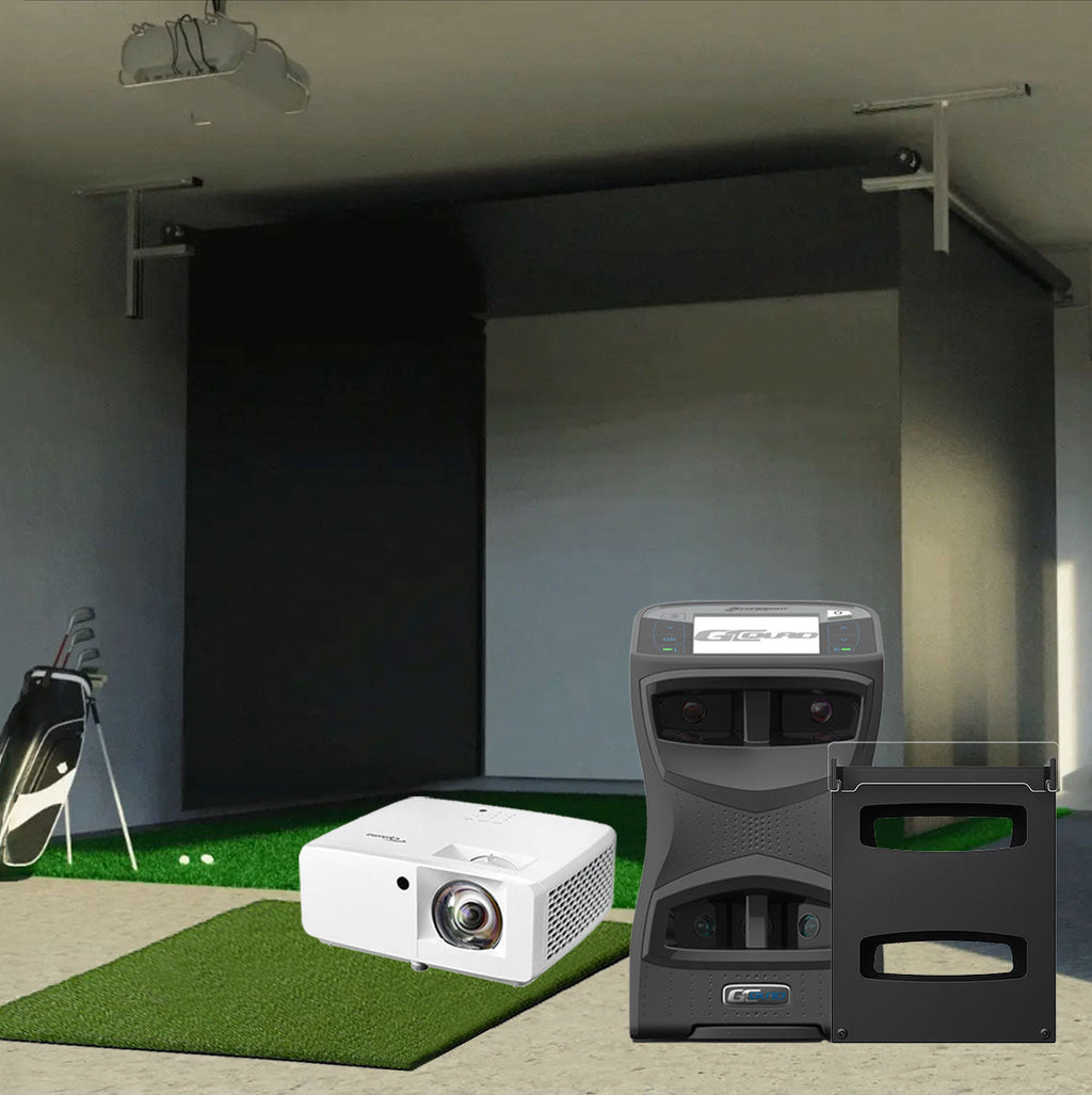 Foresight GCQuad SportScreen Vanish Retractable Golf Studio Complete Package | Home Golf Simulator Studio with Impact Screen, Enclosure, Hitting Mat, Putting Turf & Projector