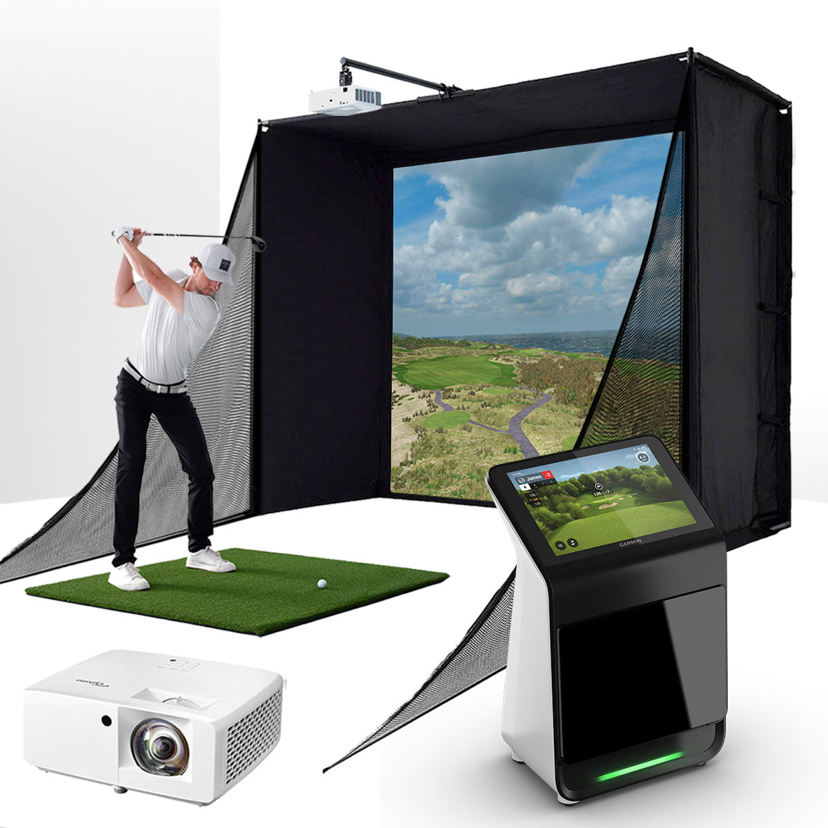 PlayBetter COMPLETE Garage SimStudio™ by Golficity | Home Golf Simulator Package with Impact Screen, Enclosure, Hitting Mat & Projector
