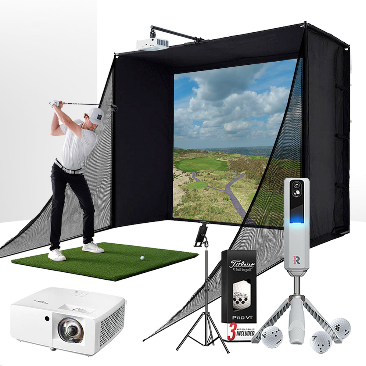 PlayBetter COMPLETE Garage SimStudio™ | Home Golf Simulator Package with Impact Screen, Enclosure, Hitting Mat & Projector