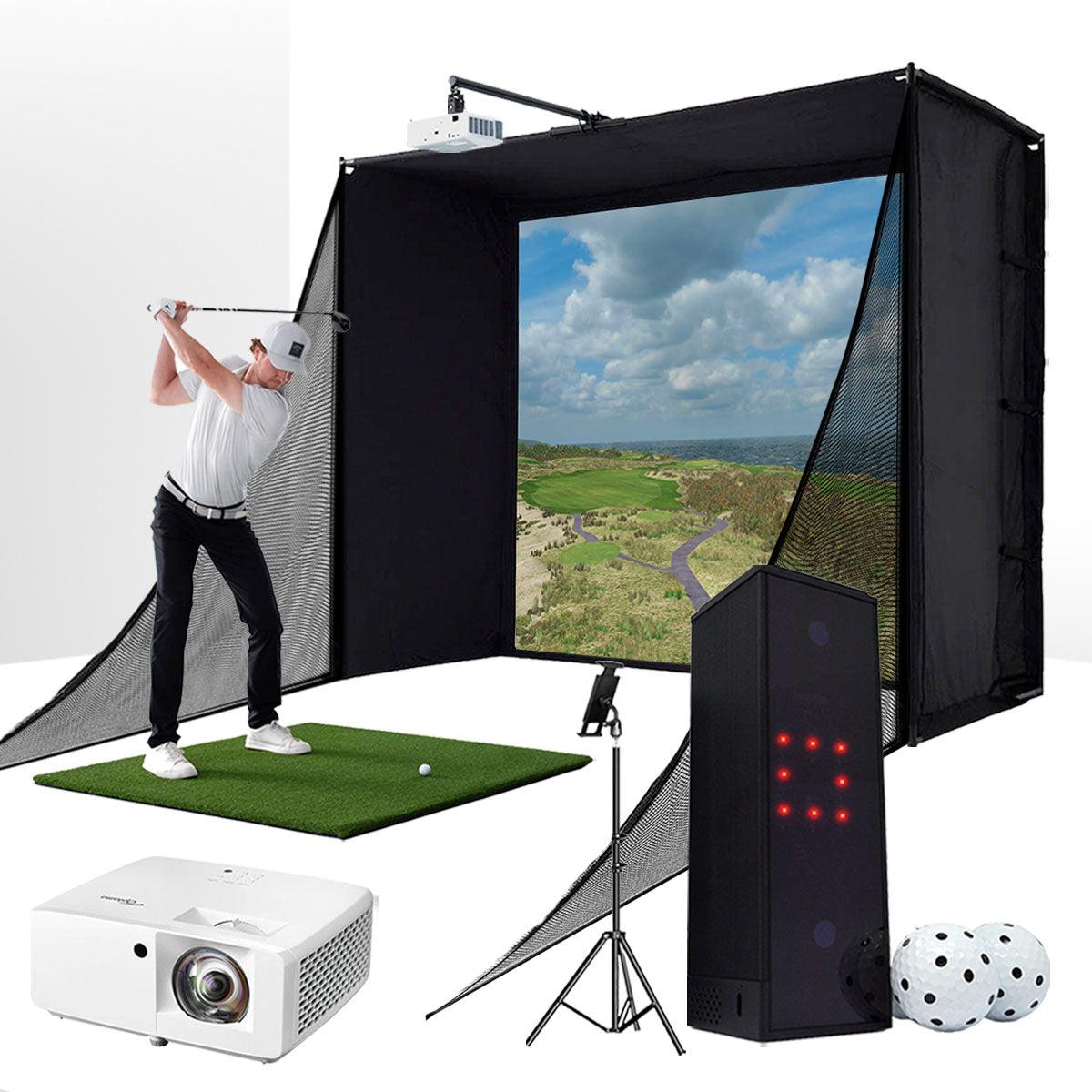 PlayBetter COMPLETE Garage SimStudio™ by Golficity | Home Golf Simulator Package with Impact Screen, Enclosure, Hitting Mat & Projector