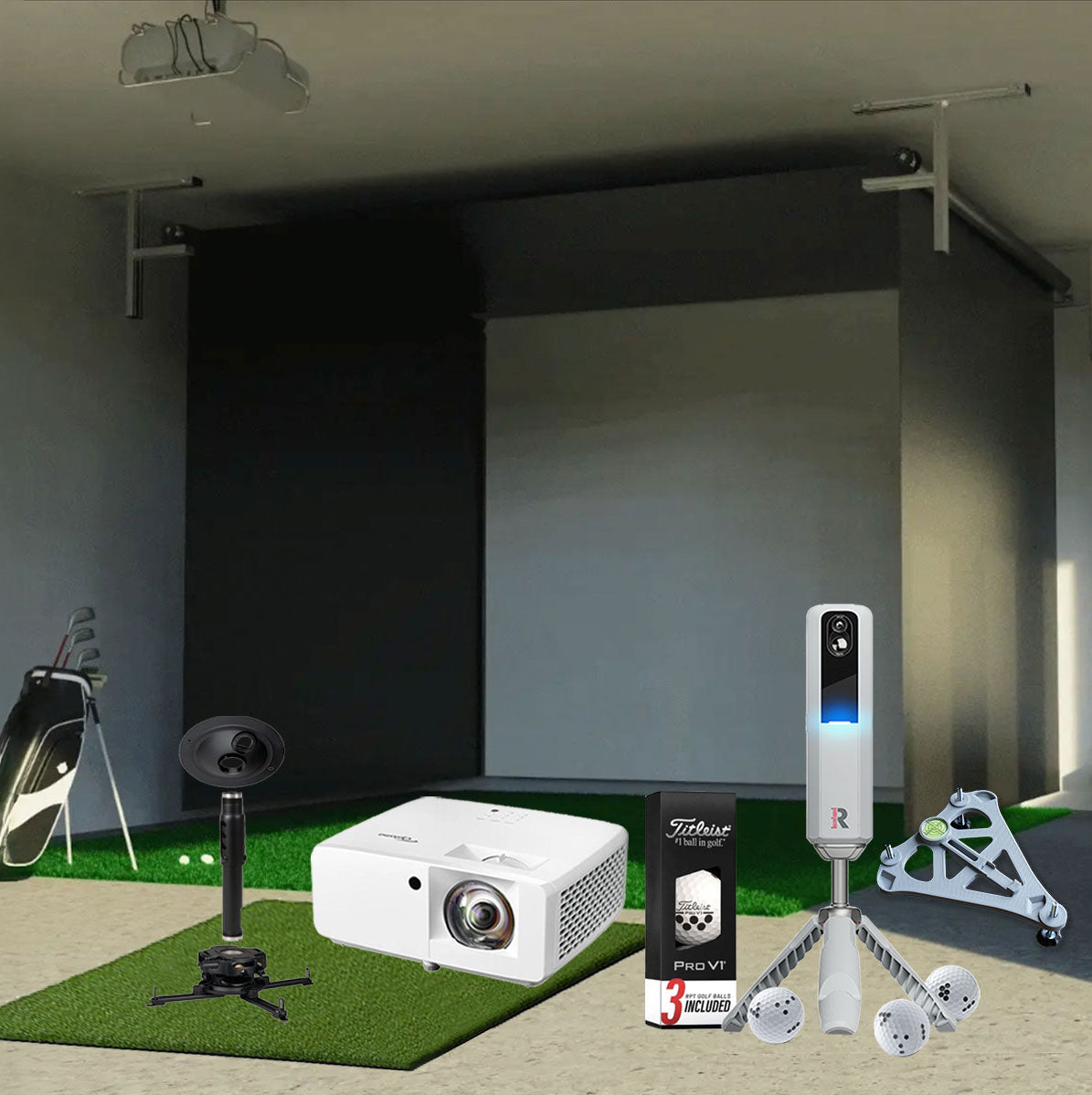 Rapsodo MLM2PRO SportScreen Vanish Retractable Golf Studio Complete Package | Home Golf Simulator Studio with Impact Screen, Enclosure, Hitting Mat, Putting Turf & Projector