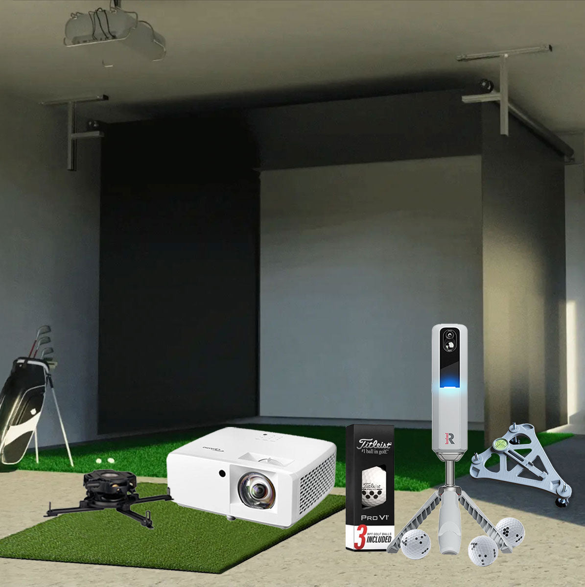Rapsodo MLM2PRO SportScreen Vanish Retractable Golf Studio Complete Package | Home Golf Simulator Studio with Impact Screen, Enclosure, Hitting Mat, Putting Turf & Projector