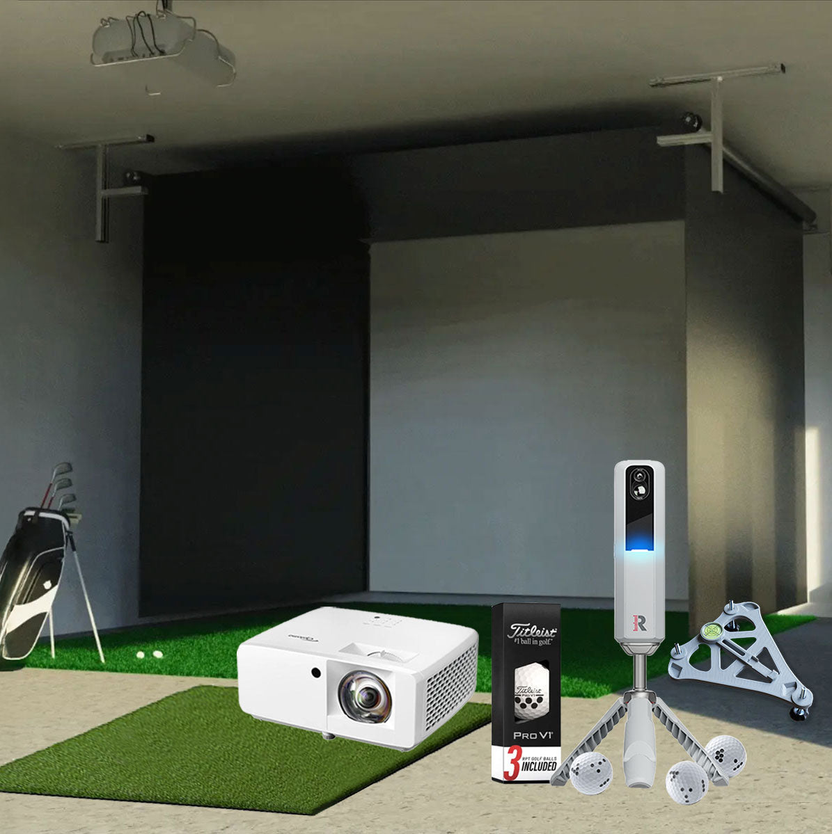 Rapsodo MLM2PRO SportScreen Vanish Retractable Golf Studio Complete Package | Home Golf Simulator Studio with Impact Screen, Enclosure, Hitting Mat, Putting Turf & Projector