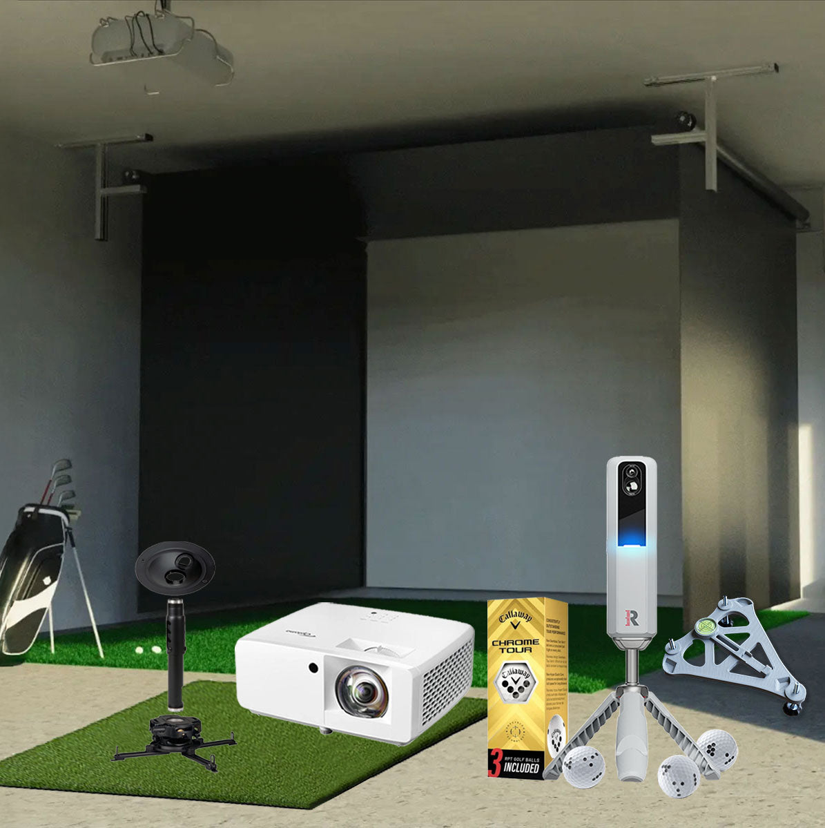 Rapsodo MLM2PRO SportScreen Vanish Retractable Golf Studio Complete Package | Home Golf Simulator Studio with Impact Screen, Enclosure, Hitting Mat, Putting Turf & Projector