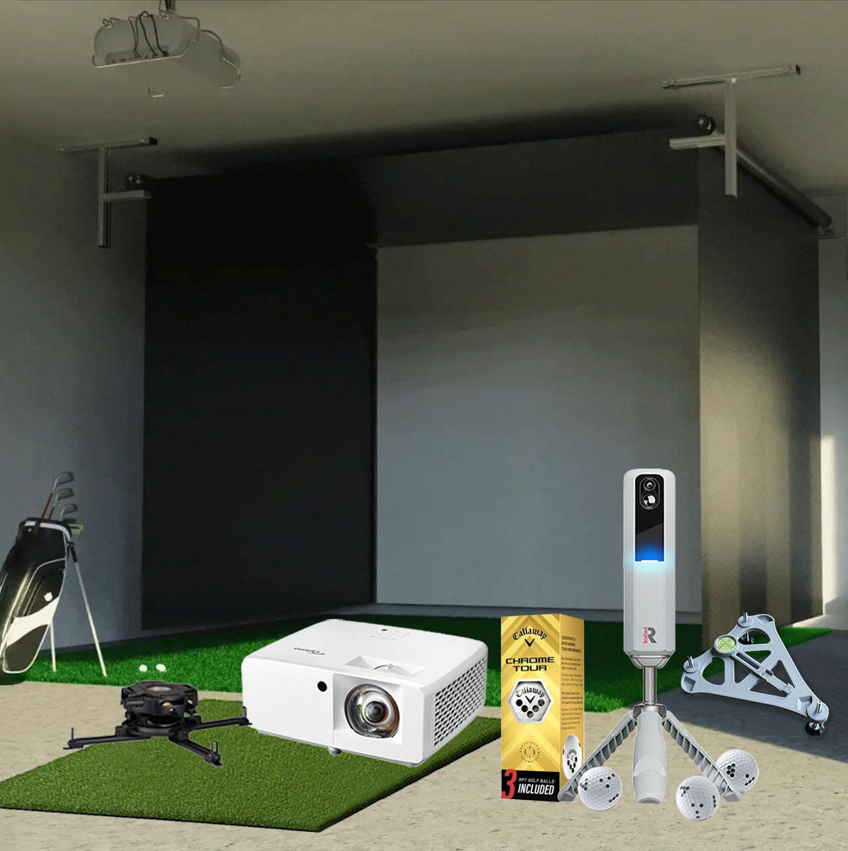 Rapsodo MLM2PRO SportScreen Vanish Retractable Golf Studio Complete Package | Home Golf Simulator Studio with Impact Screen, Enclosure, Hitting Mat, Putting Turf & Projector