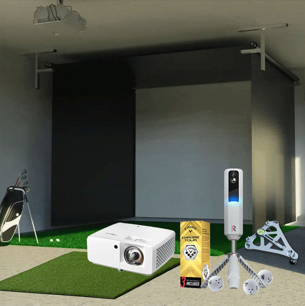 Rapsodo MLM2PRO SportScreen Vanish Retractable Golf Studio Complete Package | Home Golf Simulator Studio with Impact Screen, Enclosure, Hitting Mat, Putting Turf & Projector