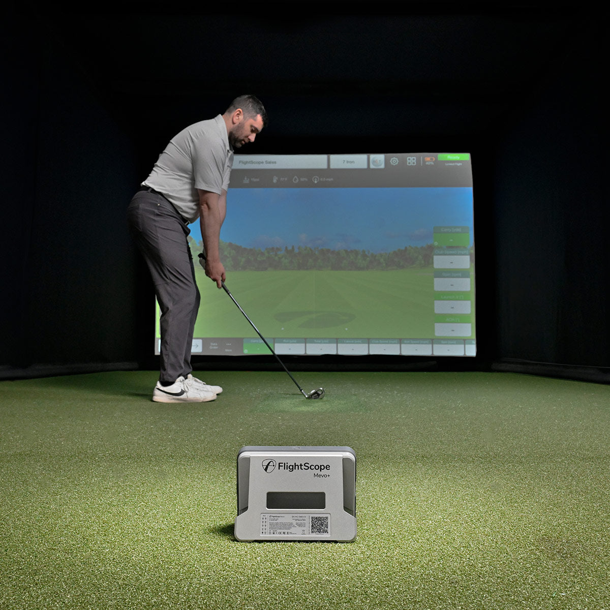 FlightScope Mevo Gen2 SportScreen Vanish Retractable Golf Studio Complete Package | Home Golf Simulator Studio with Impact Screen, Enclosure, Hitting Mat, Putting Turf & Projector