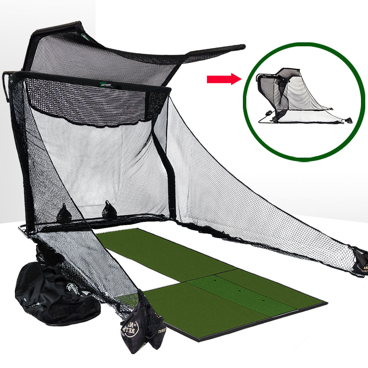 The Net Return Premium Golf Hitting Net Package with Hitting Turf, Side Barriers & Sand Bags