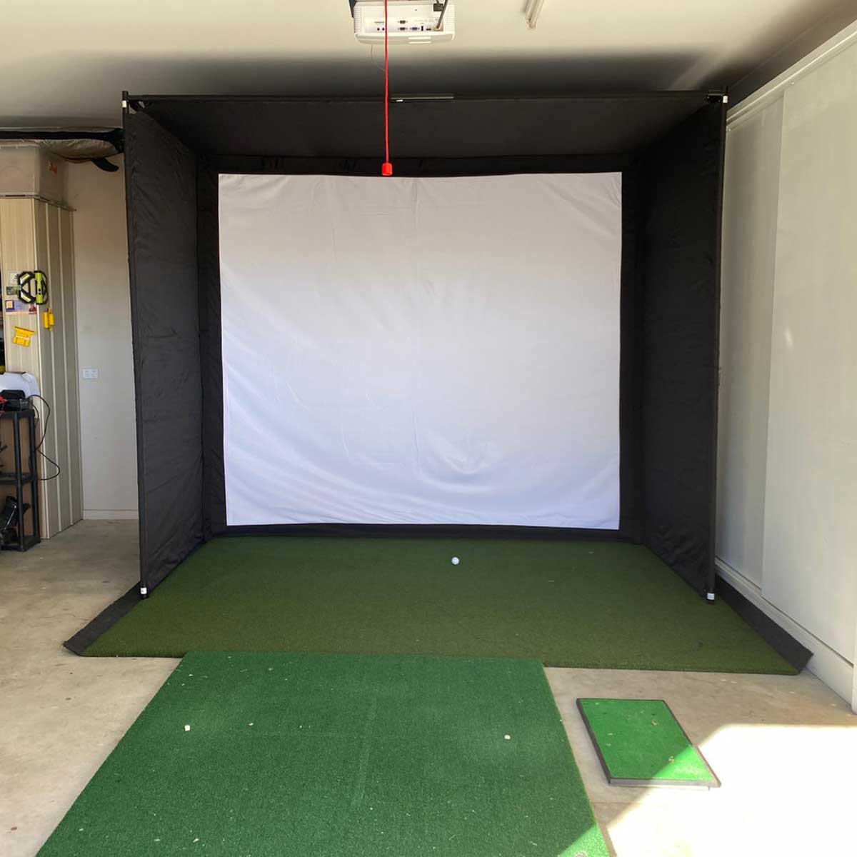 Blue Tees Golf Rainmaker with PlayBetter SimStudio™ COMPLETE Package | Golf Simulator Studio with Impact Screen, Enclosure, Side Barriers, Hitting/Putting Mats & Projector