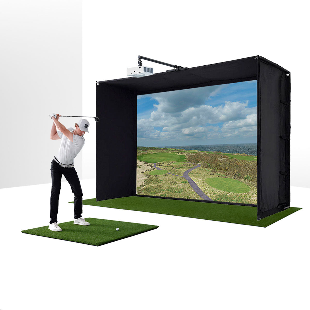 PlayBetter SimStudio™ ESSENTIALS Studio Package | Home Golf Simulator Package with Impact Screen, Enclosure, Hitting Mat & Projector