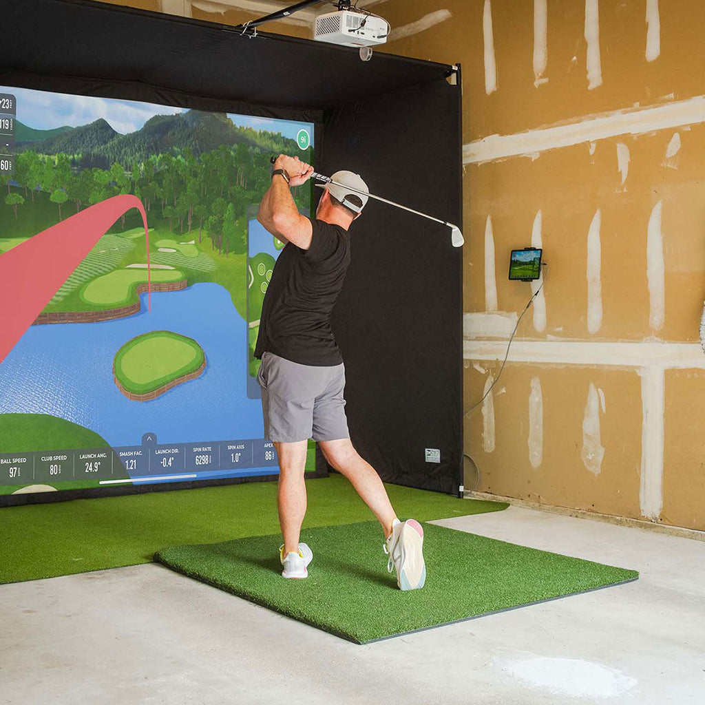 PlayBetter COMPLETE Garage SimStudio™ by Golficity | Home Golf Simulator Package with Impact Screen, Enclosure, Hitting Mat & Projector