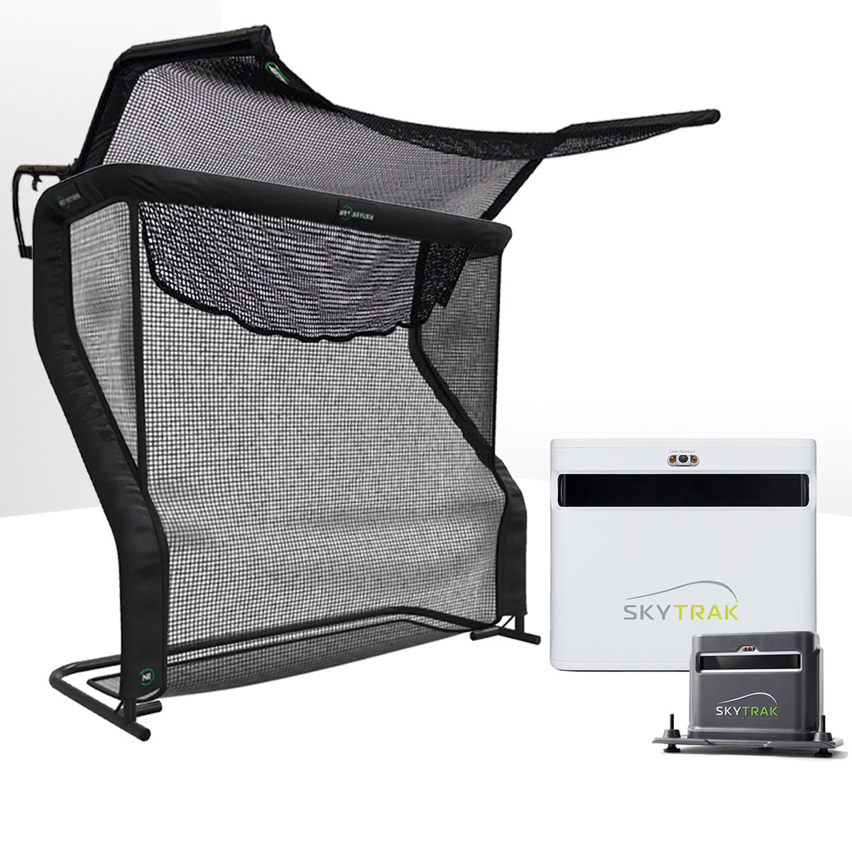 SkyTrak+ Golf Launch Monitor Home Net Studio with The Net Return Premium Hitting Net Package & 1-Year FREE Foresight Course Play