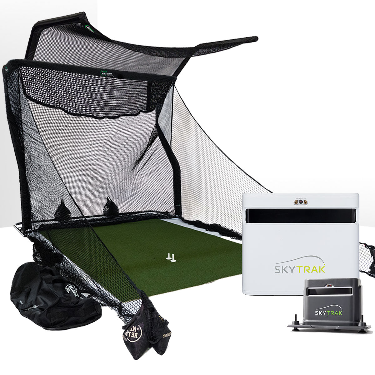 SkyTrak+ Golf Launch Monitor Home Net Studio with The Net Return Premium Hitting Net Package & 1-Year FREE Foresight Course Play