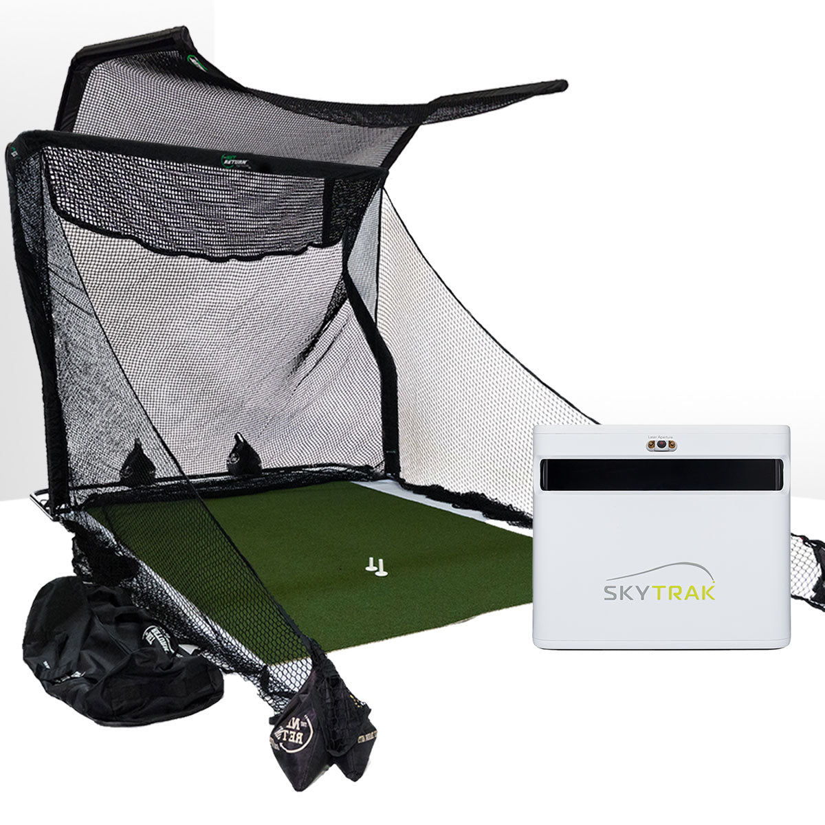 SkyTrak+ Golf Launch Monitor Home Net Studio with The Net Return Premium Hitting Net Package & 1-Year FREE Foresight Course Play