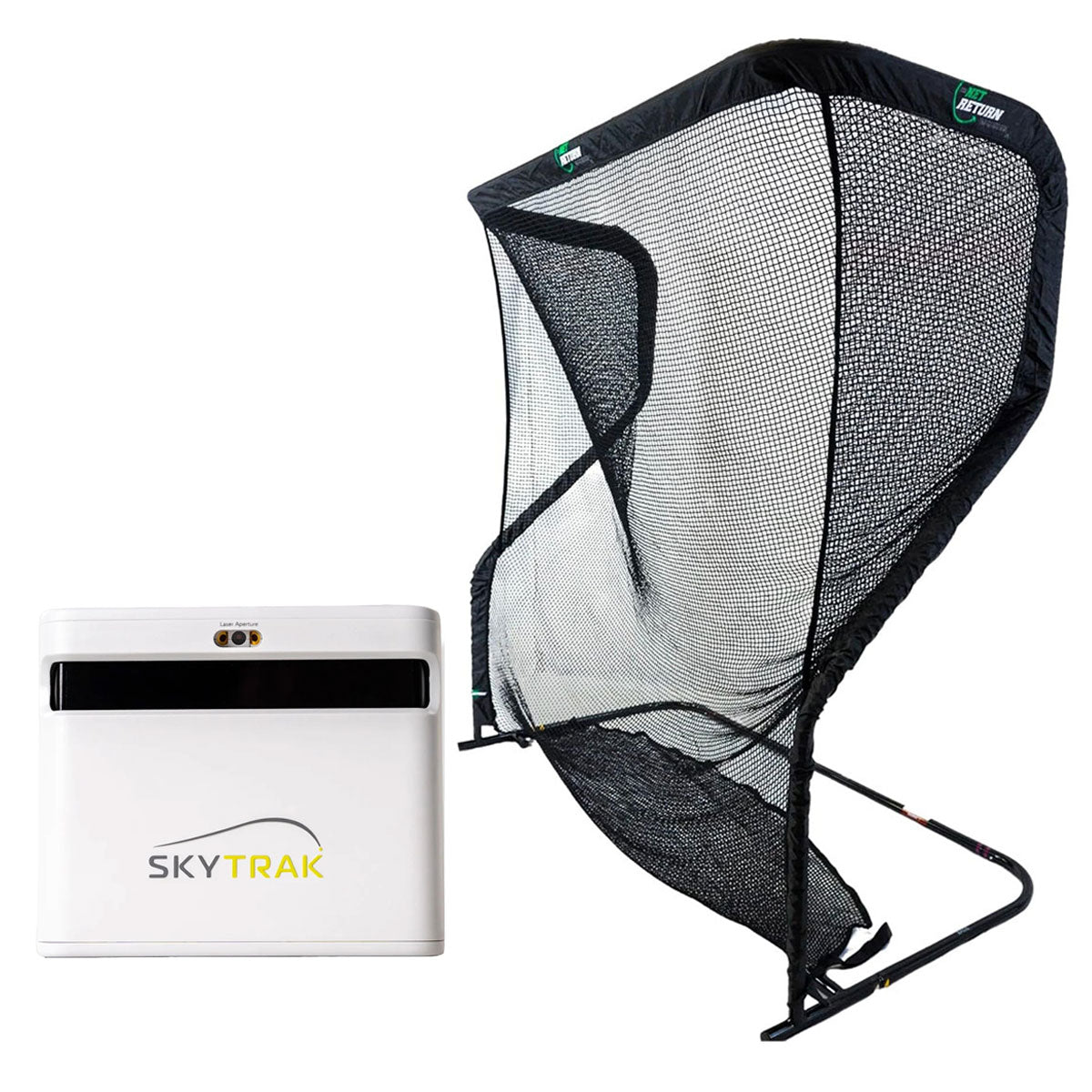 SkyTrak+ Golf Launch Monitor Home Net Studio with The Net Return Premium Hitting Net Package & 1-Year FREE Foresight Course Play