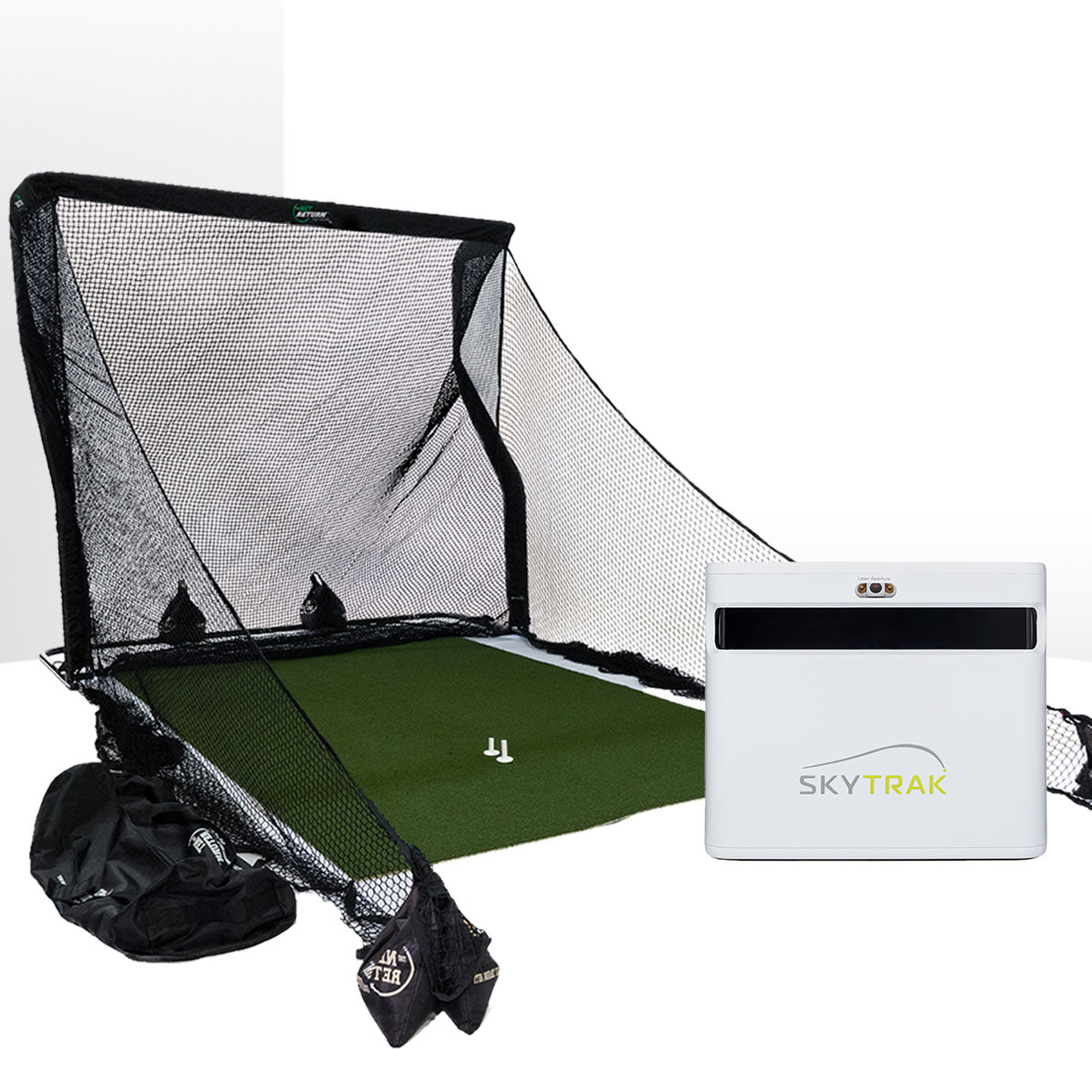 SkyTrak+ Golf Launch Monitor Home Net Studio with The Net Return Premium Hitting Net Package & 1-Year FREE Foresight Course Play