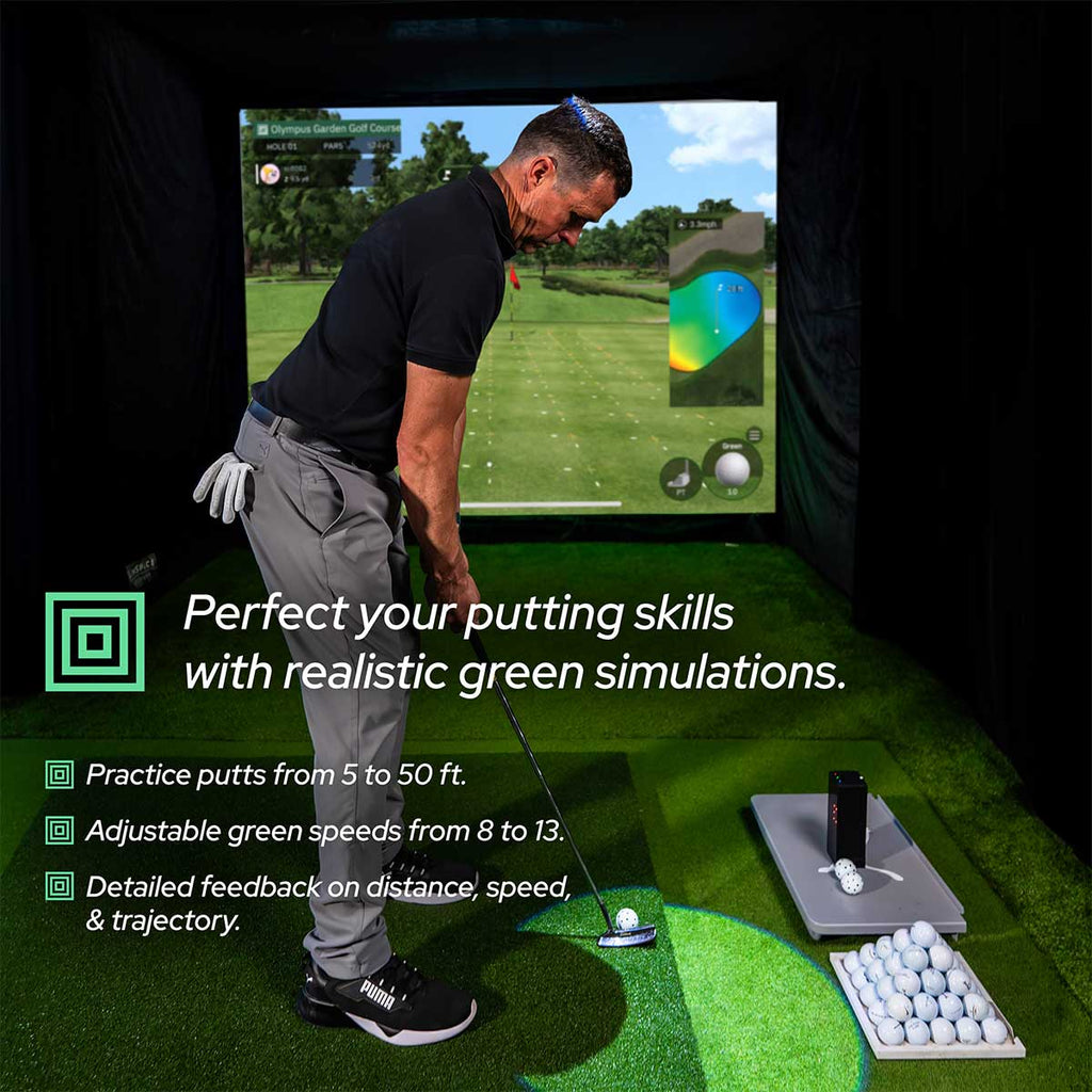 Square Golf SportScreen Vanish Retractable Golf Studio Complete Package | Home Golf Simulator Studio with Impact Screen, Enclosure, Hitting Mat, Putting Turf & Projector