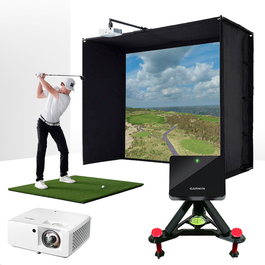 Garmin Approach R10 with PlayBetter SimStudio™ ESSENTIALS Package | Golf Simulator Studio with Impact Screen, Enclosure, Hitting Mat, Projector & Alignment Stand