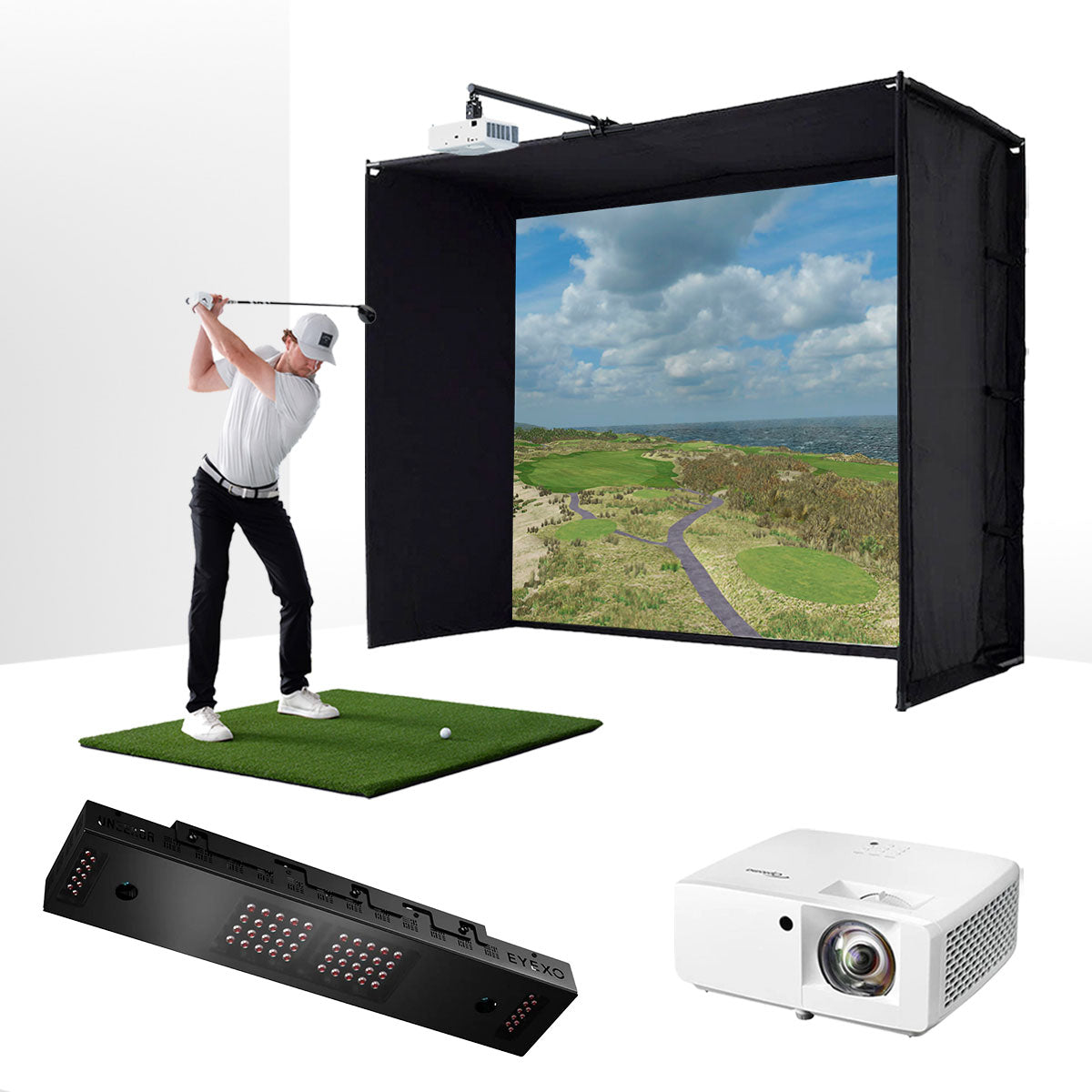 Uneekor EYE XO with PlayBetter SimStudio™ BYO (Build Your Own) Package – Custom Home Golf Simulator Studio Builder with Impact Screen, Enclosure, Optional Mats, Projector & More