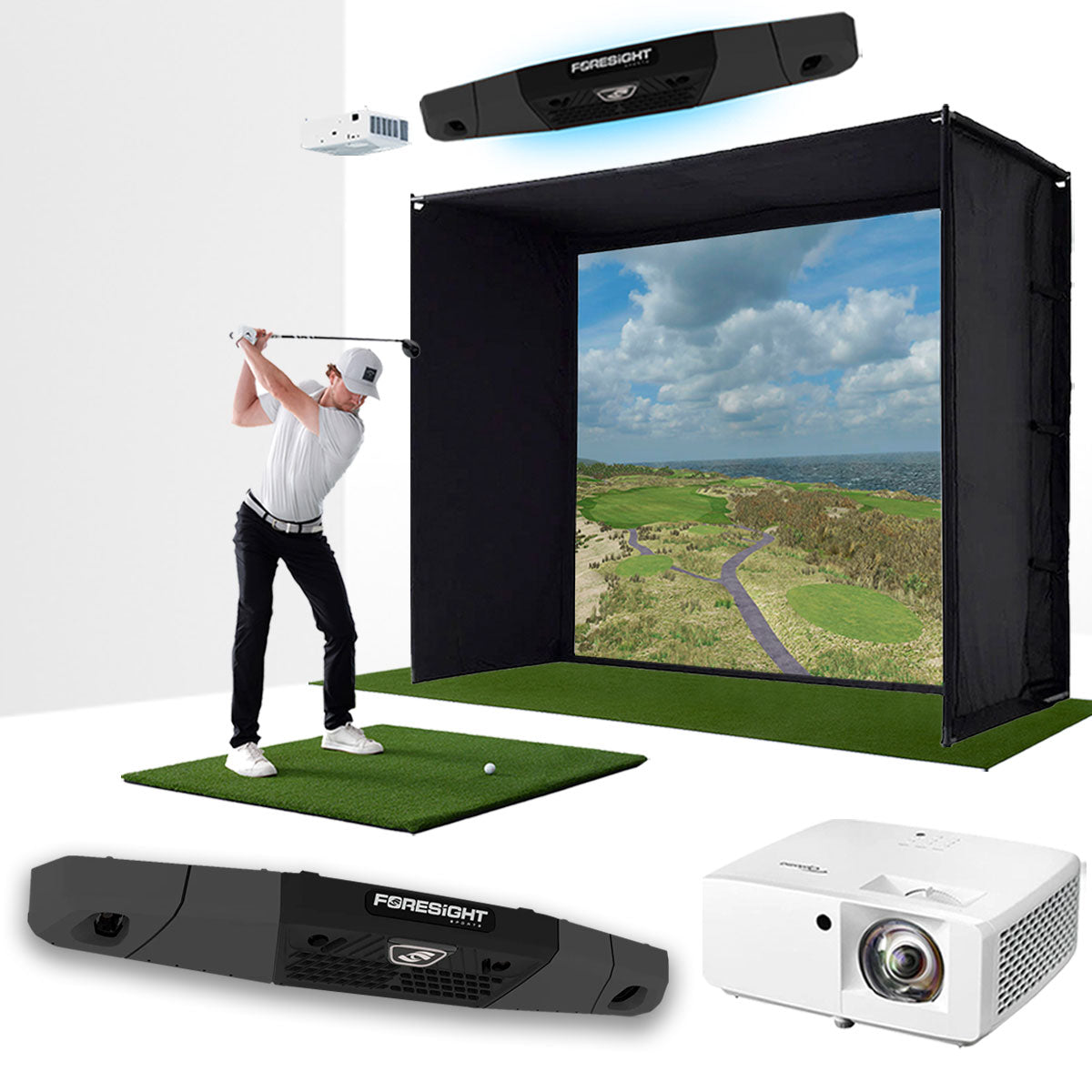 Foresight Falcon with PlayBetter SimStudio™ ESSENTIALS Package | Golf Simulator Studio with Impact Screen, Enclosure, Hitting Mat, & Projector