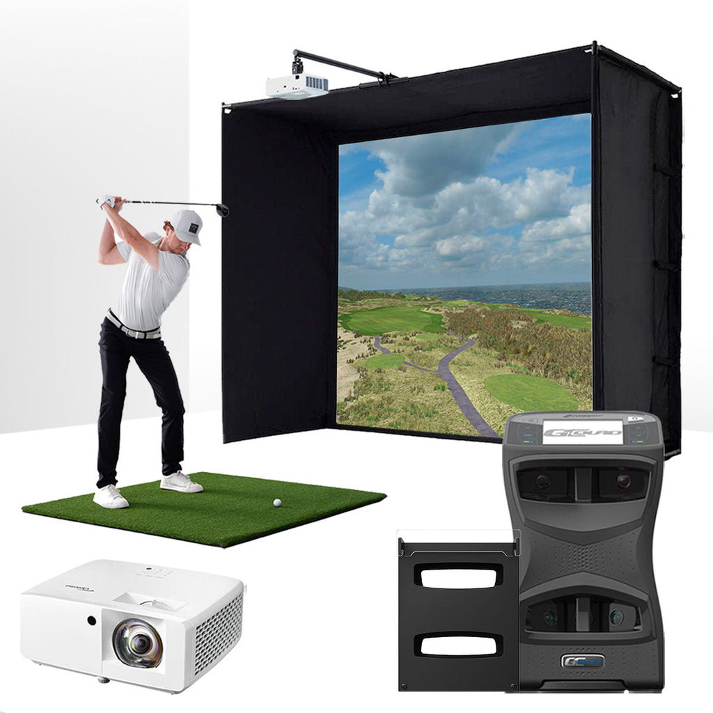 Foresight GCQuad with PlayBetter SimStudio™ ESSENTIALS Package | Golf Simulator Studio with Impact Screen, Enclosure, Hitting Mat, Projector & Protective Case