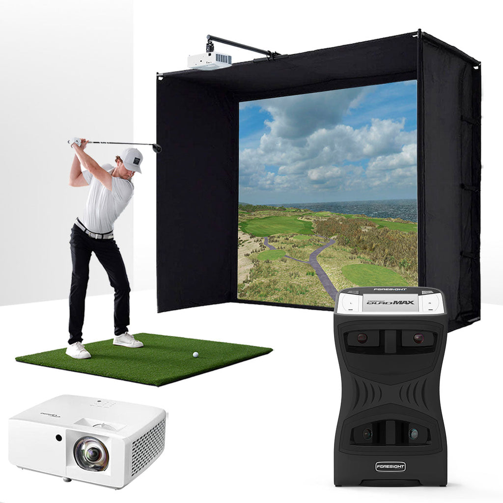 Foresight QuadMAX with PlayBetter SimStudio™ ESSENTIALS Package | Golf Simulator Studio with Impact Screen, Enclosure,Hitting Mat & Projector