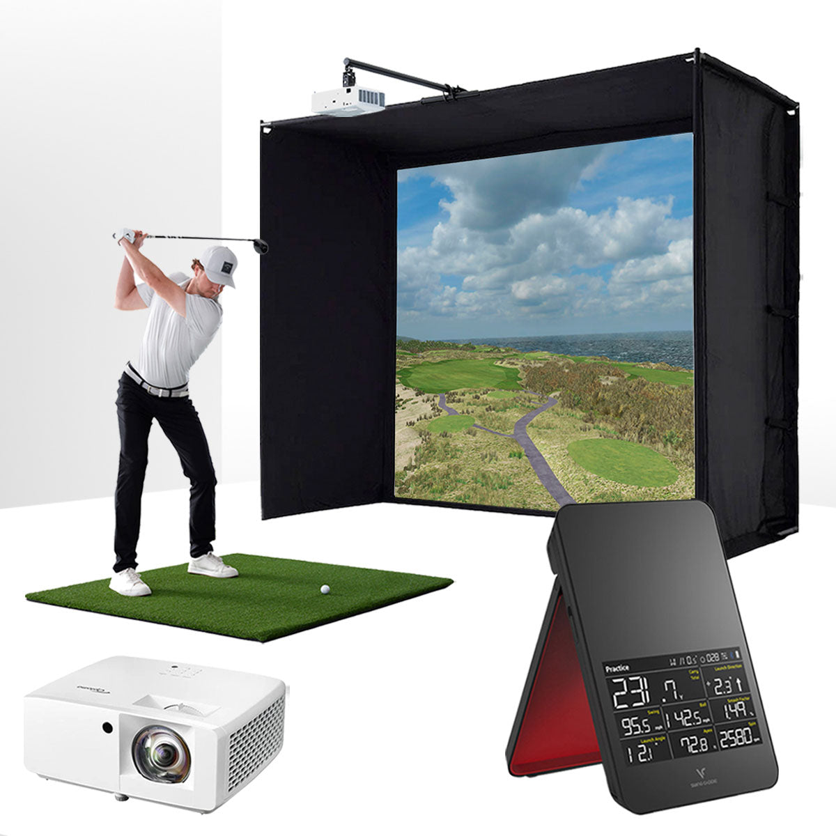 Swing Caddie SC4 PRO with PlayBetter SimStudio™ BYO (Build Your Own) Package – Custom Home Golf Simulator Studio Builder with Impact Screen, Enclosure, Optional Mats, Projector & More
