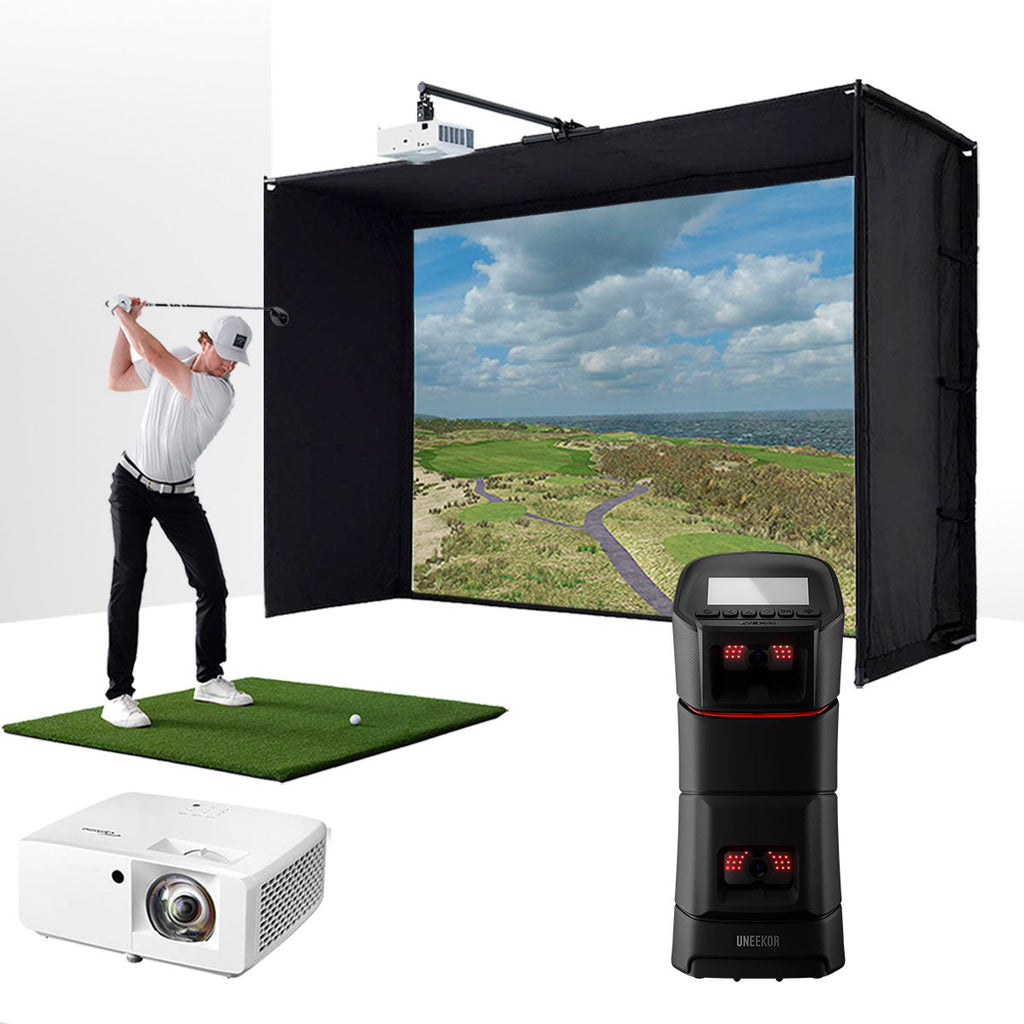 Uneekor EYE MINI with PlayBetter SimStudio™ BYO (Build Your Own) Package – Custom Home Golf Simulator Studio Builder with Impact Screen, Enclosure, Optional Mats, Projector & More