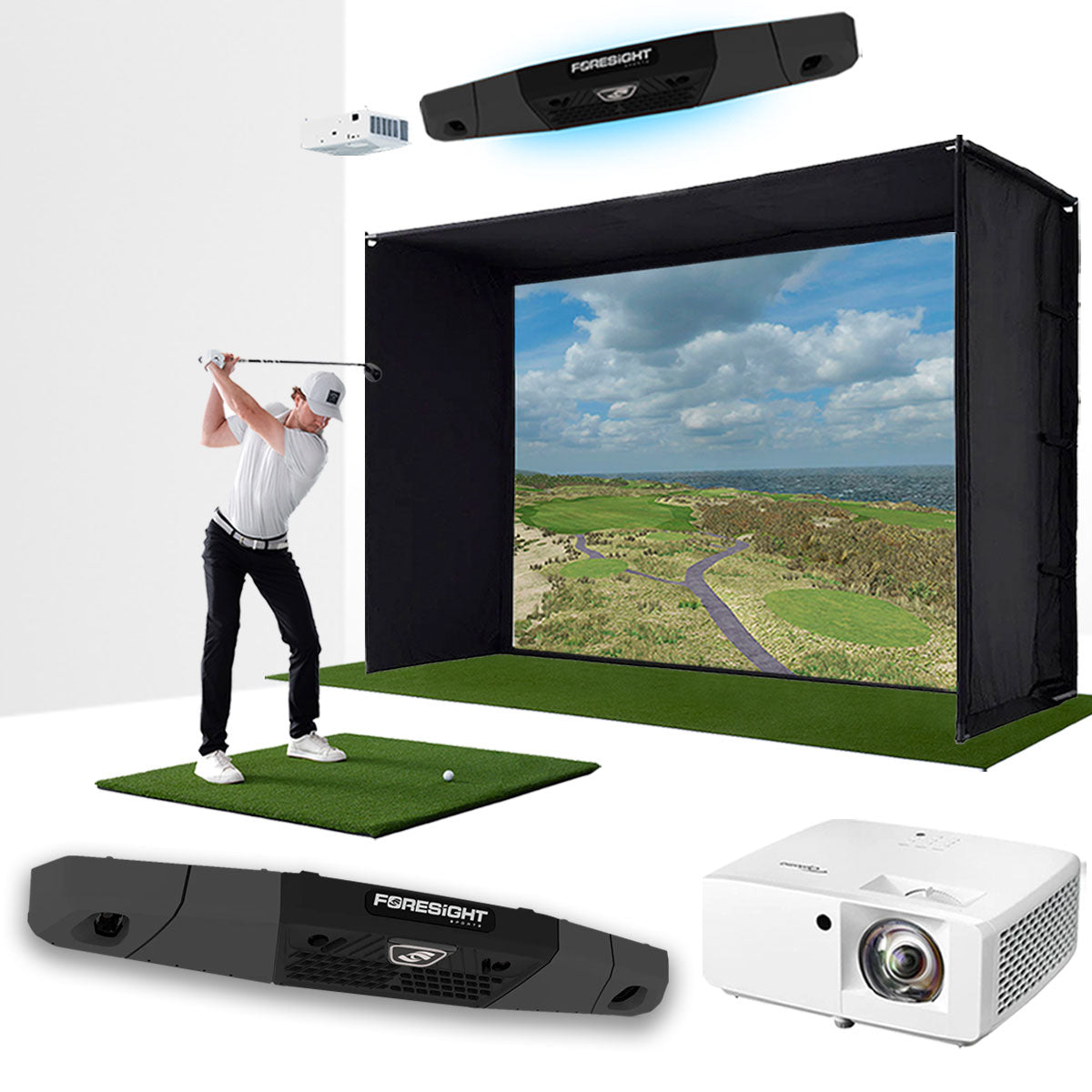 Foresight Falcon with PlayBetter SimStudio™ ESSENTIALS Package | Golf Simulator Studio with Impact Screen, Enclosure, Hitting Mat, & Projector