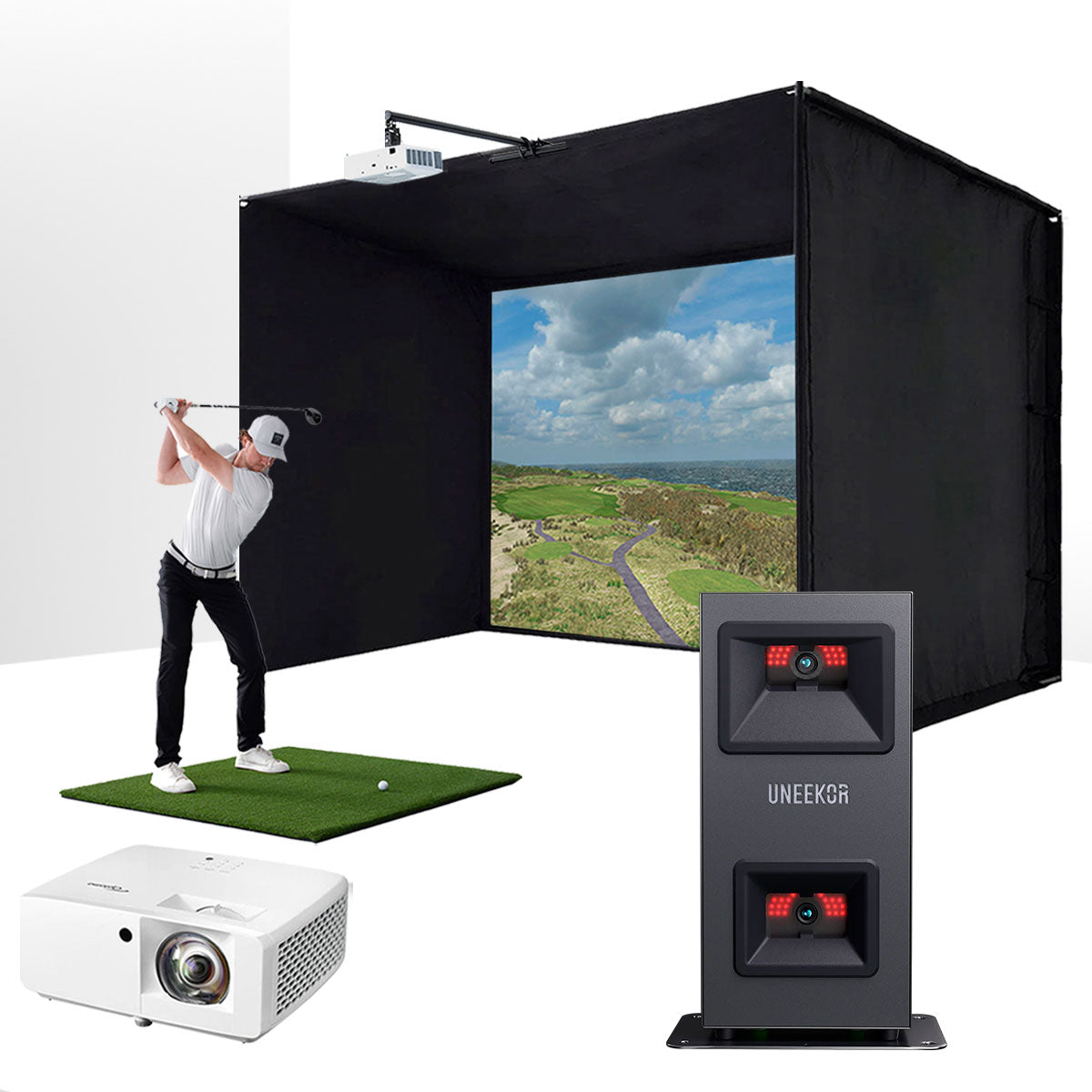 Uneekor EYE MINI LITE with PlayBetter SimStudio™ BYO (Build Your Own) Package – Custom Home Golf Simulator Studio Builder with Impact Screen, Enclosure, Optional Mats, Projector & More